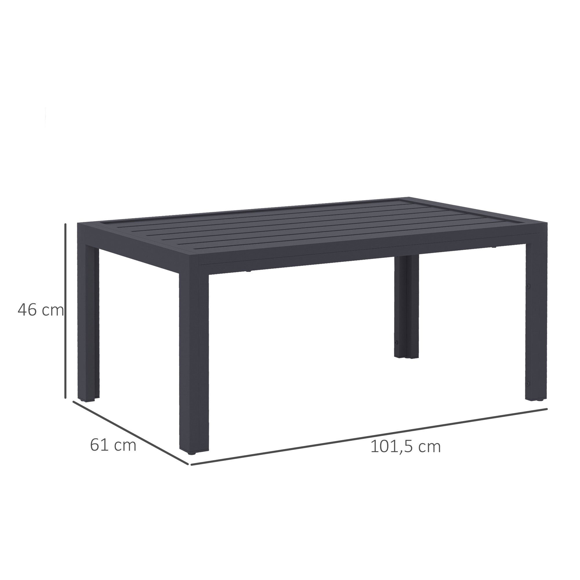 Rectangular Steel Balcony Coffee Table – Weather-Resistant Outdoor/Patio Coffee Table, 101.5 x 61 x 46 cm (40" x 24" x 18"), Gray