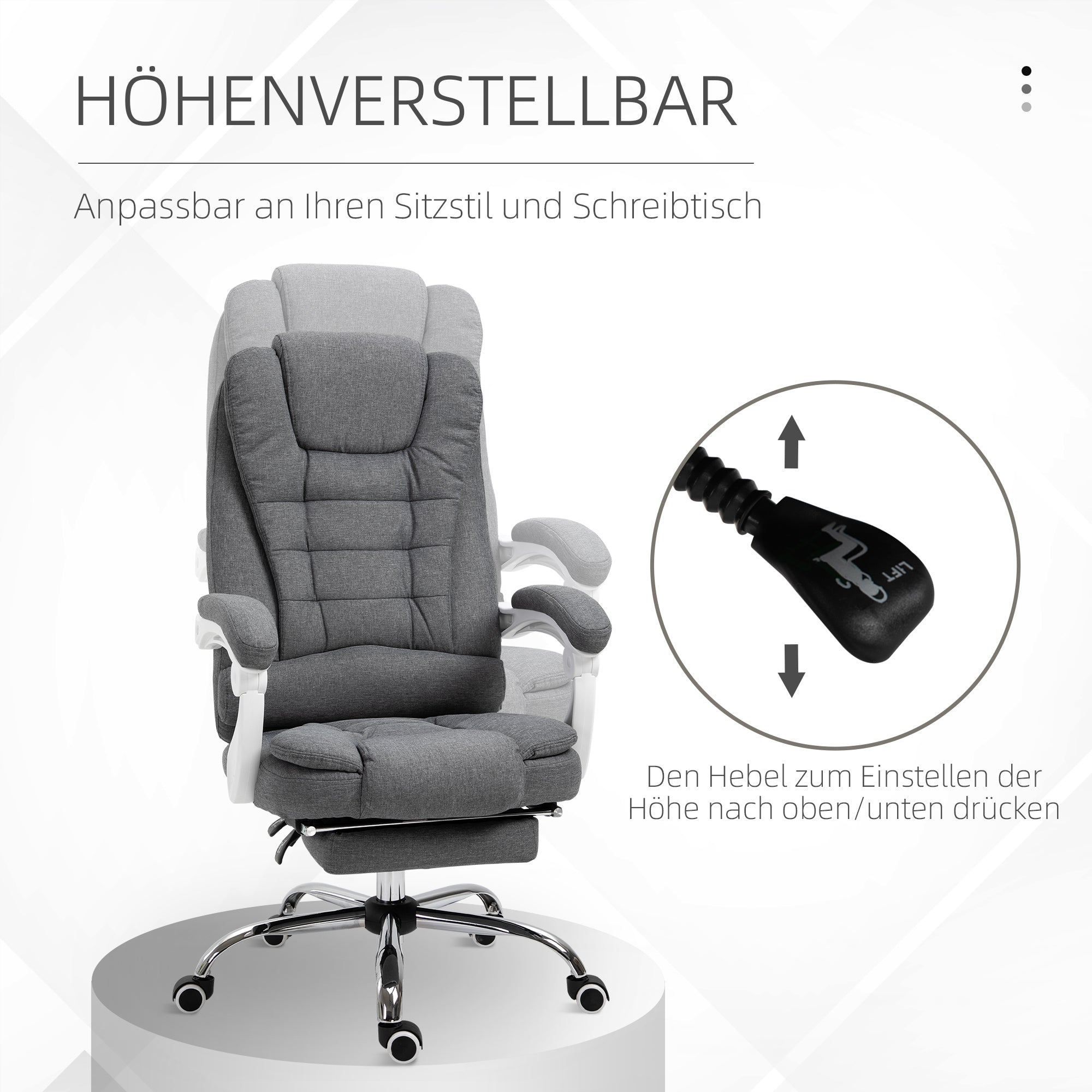 Office Chair Ergonomic Desk Chair with Armrest, Footrest, Height Adjustable Swivel Chair with Linen Look, Padded Computer Chair, Gray