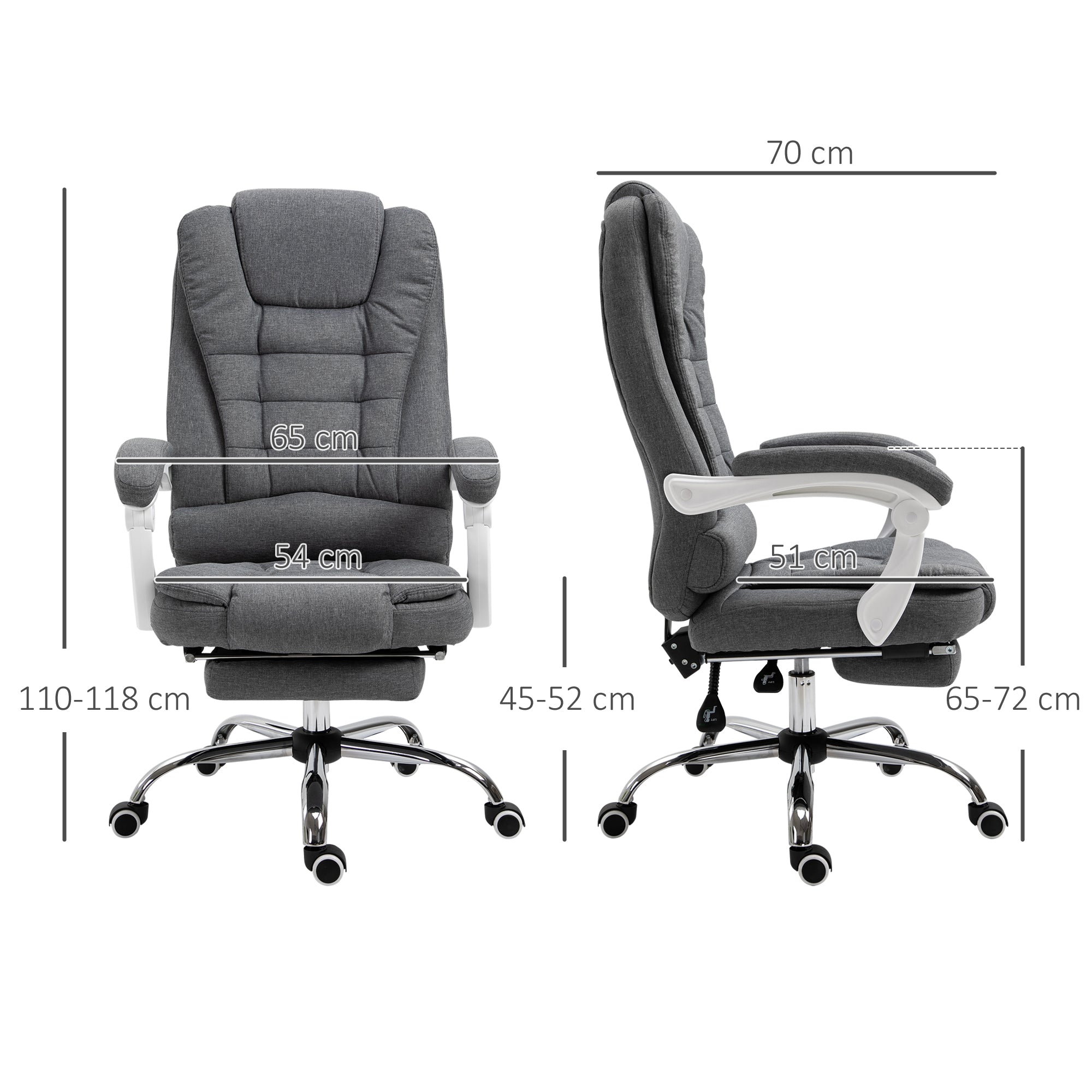 Office Chair Ergonomic Desk Chair with Armrest, Footrest, Height Adjustable Swivel Chair with Linen Look, Padded Computer Chair, Gray