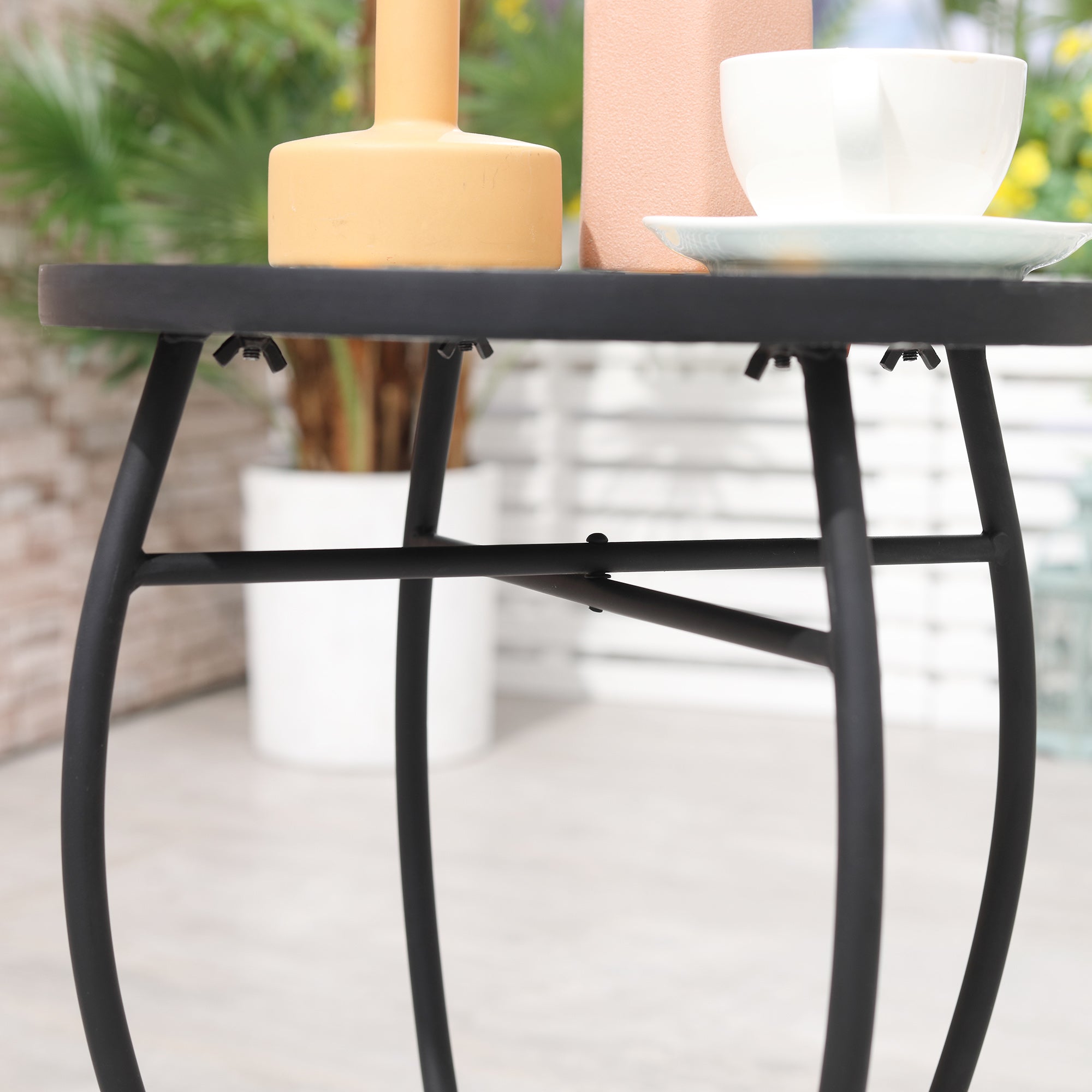 Round Garden Table in Metal with Mosaic Tabletop, 35.5x35.5x53.5cm, Multicolor