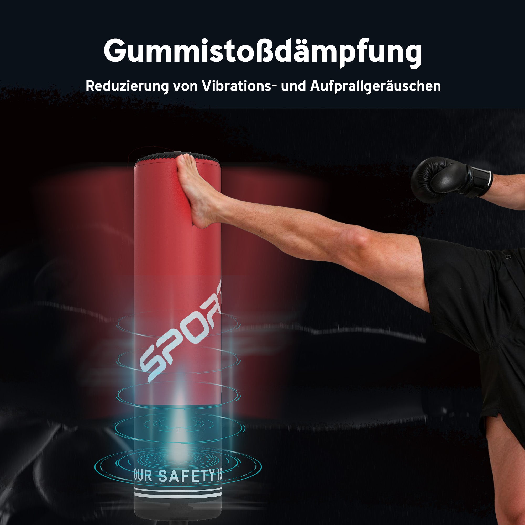 SPORTNOW 53 in (135 cm) Freestanding Punching Bag – Red/Black, Shock-Absorbing Base, 10 Suction Cups, Kickboxing & MMA Trainer for Adults