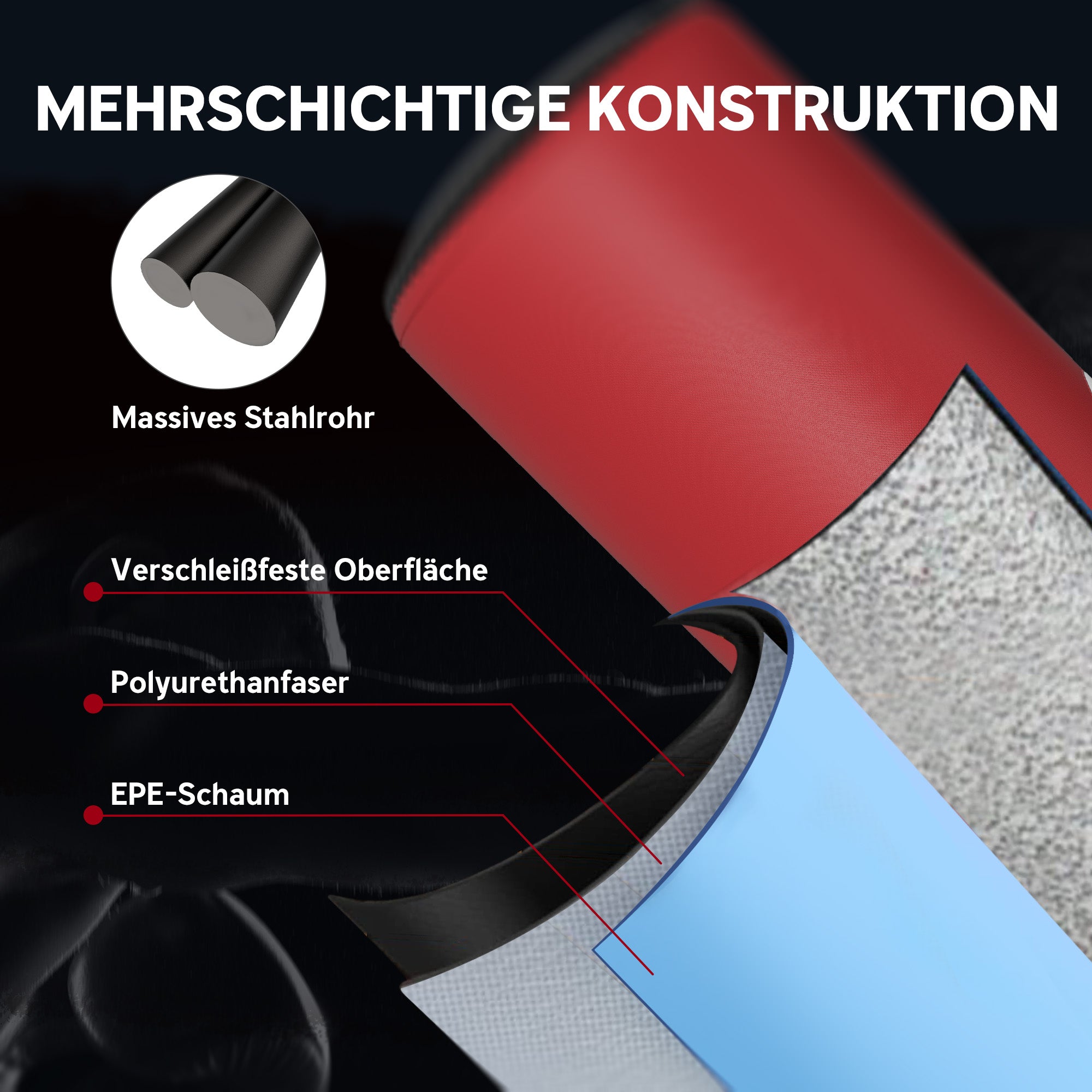 SPORTNOW 53 in (135 cm) Freestanding Punching Bag – Red/Black, Shock-Absorbing Base, 10 Suction Cups, Kickboxing & MMA Trainer for Adults