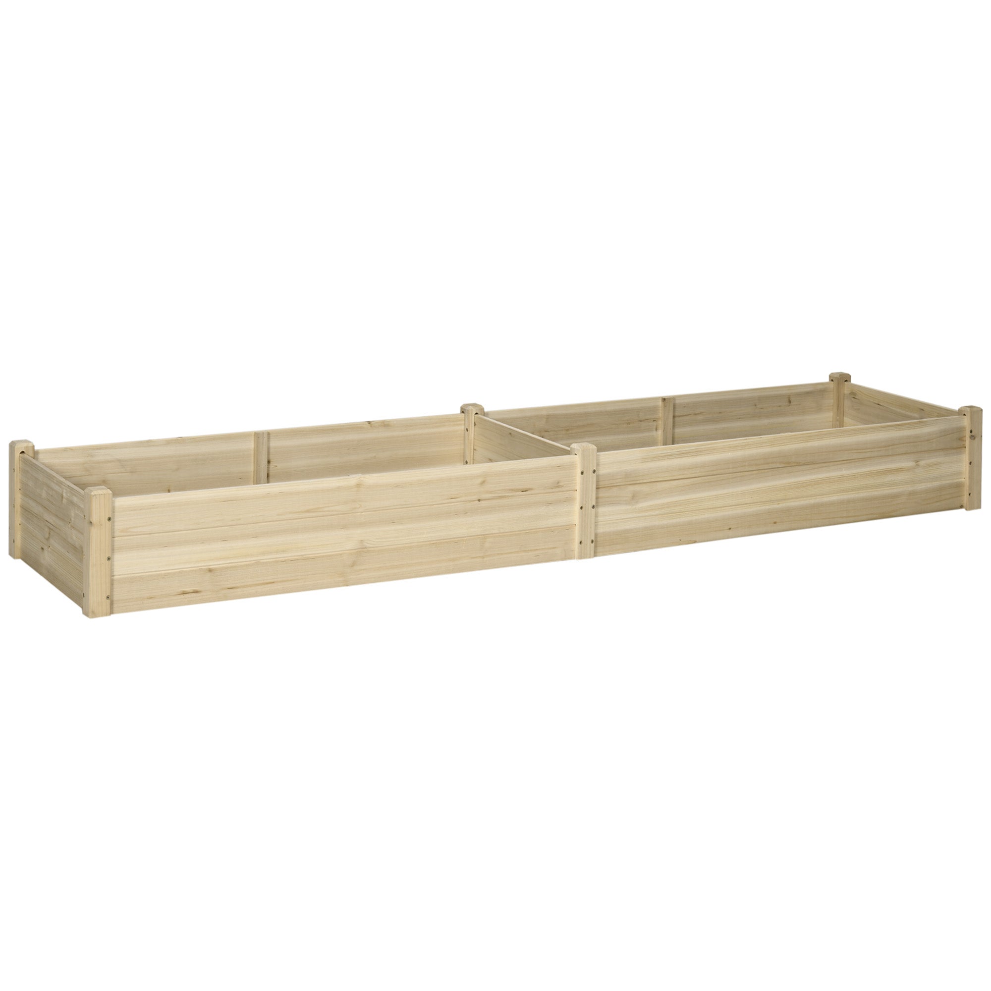 Planter Box, Planting Box with 2 Planting Areas, Vegetable Bed for Vegetables, Herbs in the Garden, Terrace, and Balcony, Wood, Natural, 244 x 61.5 x 27 cm
