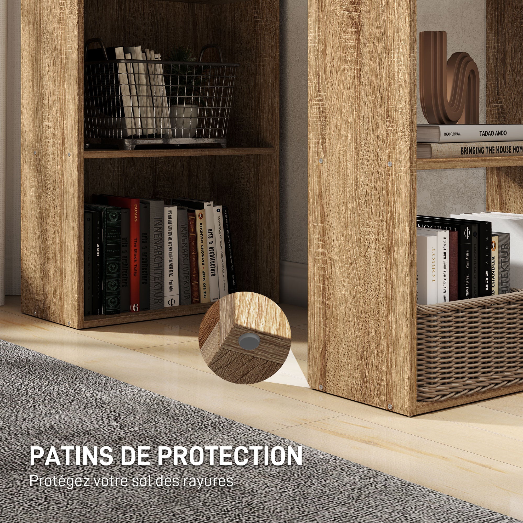 Computer Desk, Desk with Storage, 6 Open Compartments, Computer Table for Bedroom, Studio, 120 x 55 x 120 cm, Oak