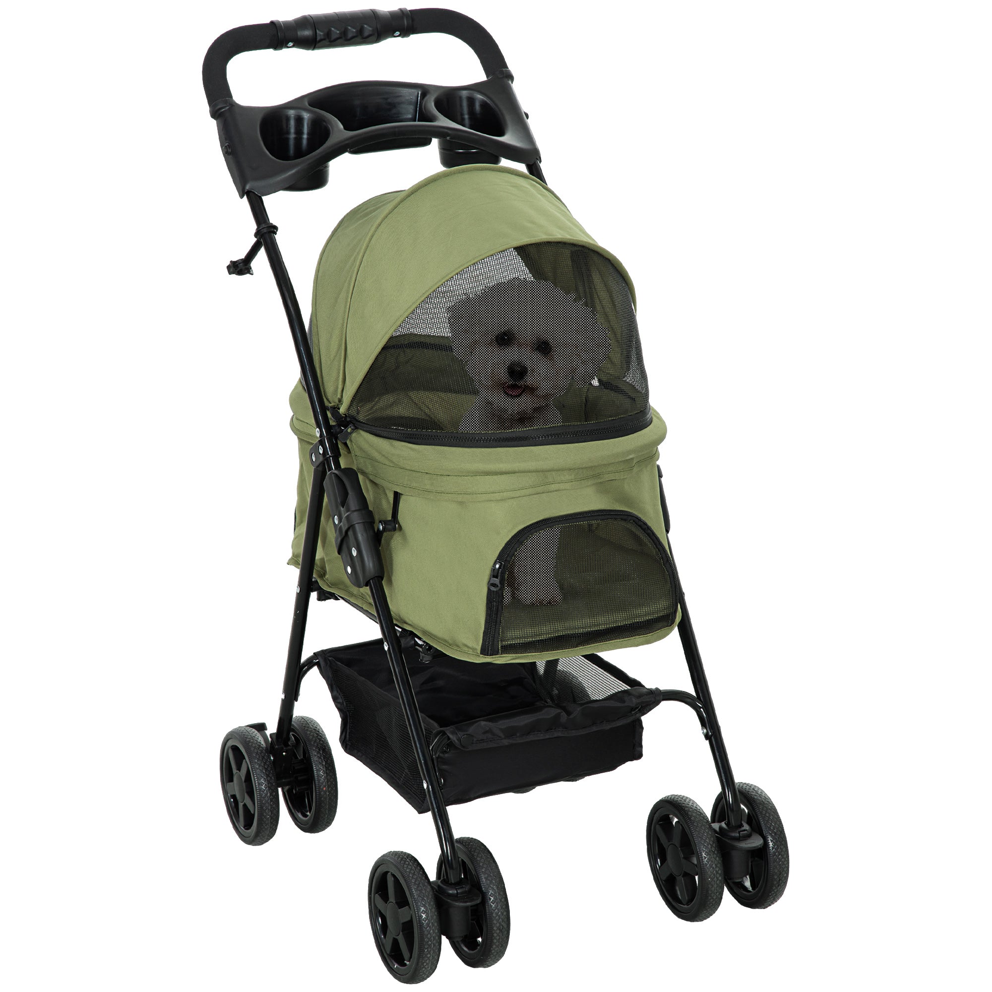 Pet Stroller Dog Buggy with Folding Function Pet Stroller for Small Dogs and Cats Pet Wagon Cat Buggy Oxford Dark Green 67 x 45 x 96 cm