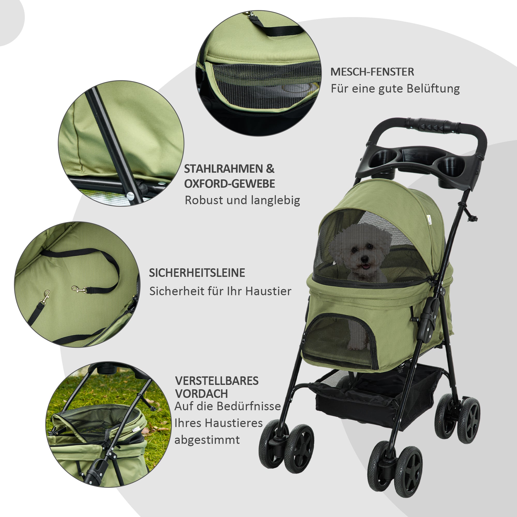 Pet Stroller Dog Buggy with Folding Function Pet Stroller for Small Dogs and Cats Pet Wagon Cat Buggy Oxford Dark Green 67 x 45 x 96 cm