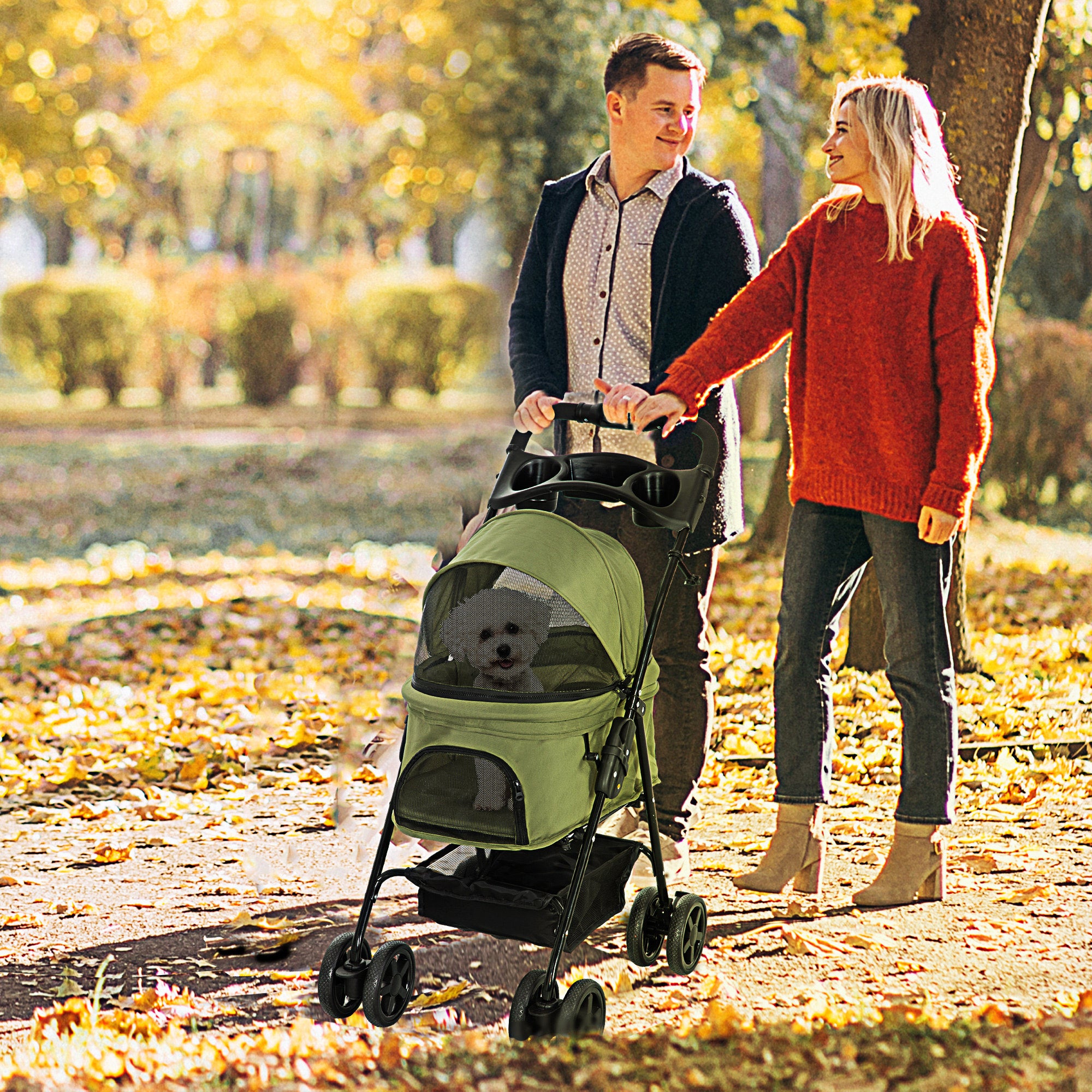 Pet Stroller Dog Buggy with Folding Function Pet Stroller for Small Dogs and Cats Pet Wagon Cat Buggy Oxford Dark Green 67 x 45 x 96 cm