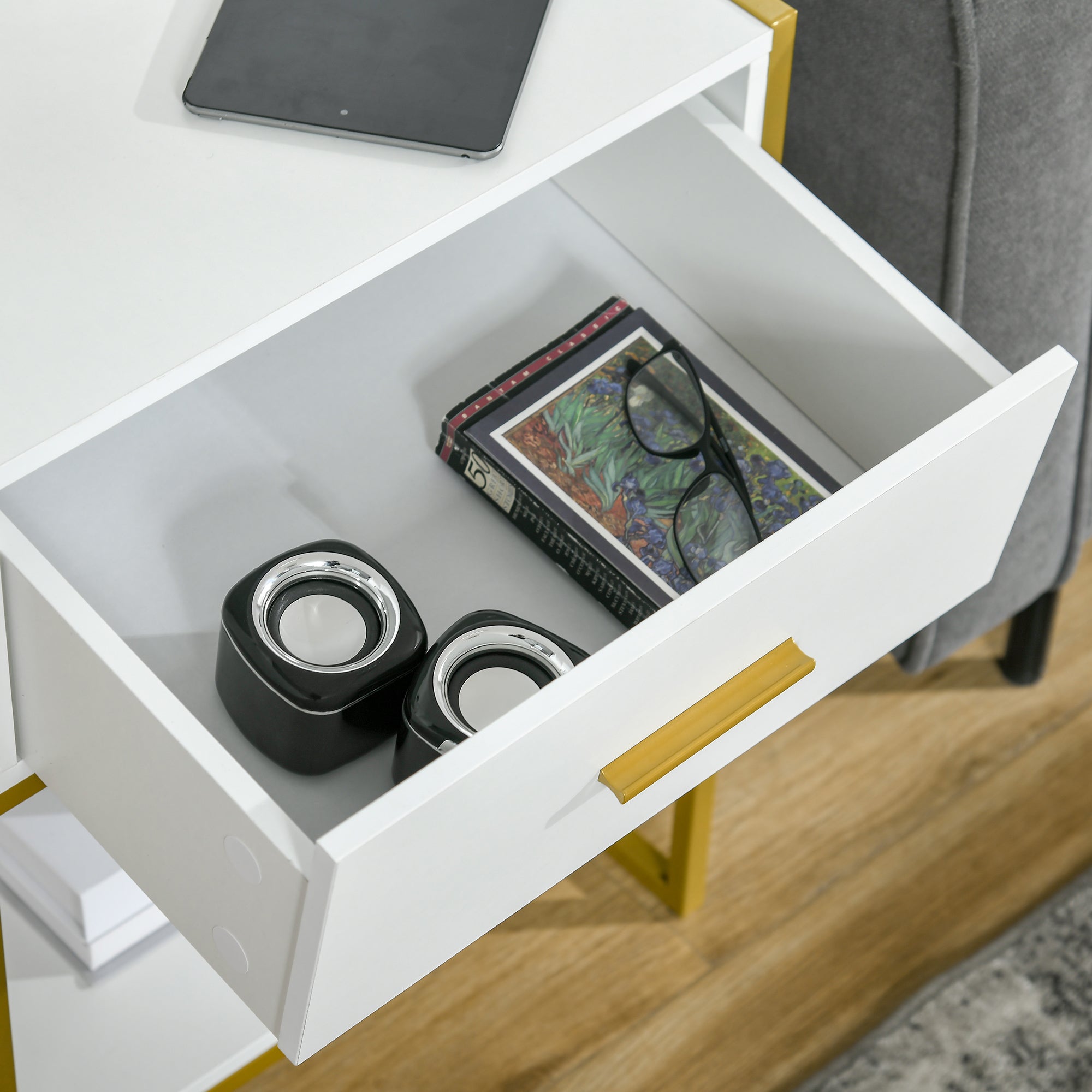 Bedside Table Side Table with Drawer and Storage Shelf for Bedroom Living Room Office Modern Style 45x40x60 cm White