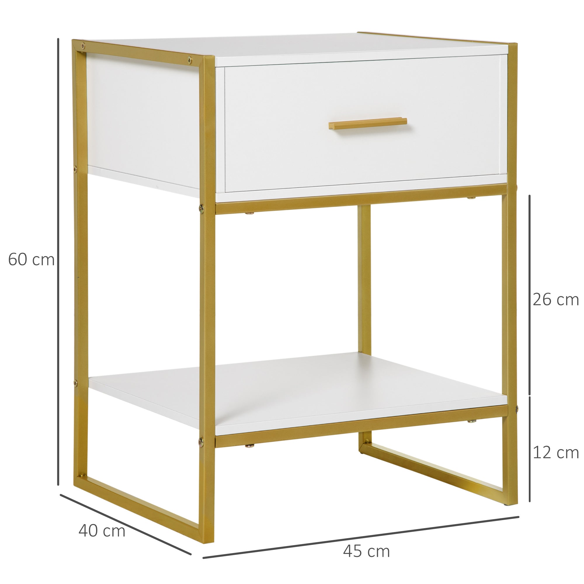 Bedside Table Side Table with Drawer and Storage Shelf for Bedroom Living Room Office Modern Style 45x40x60 cm White