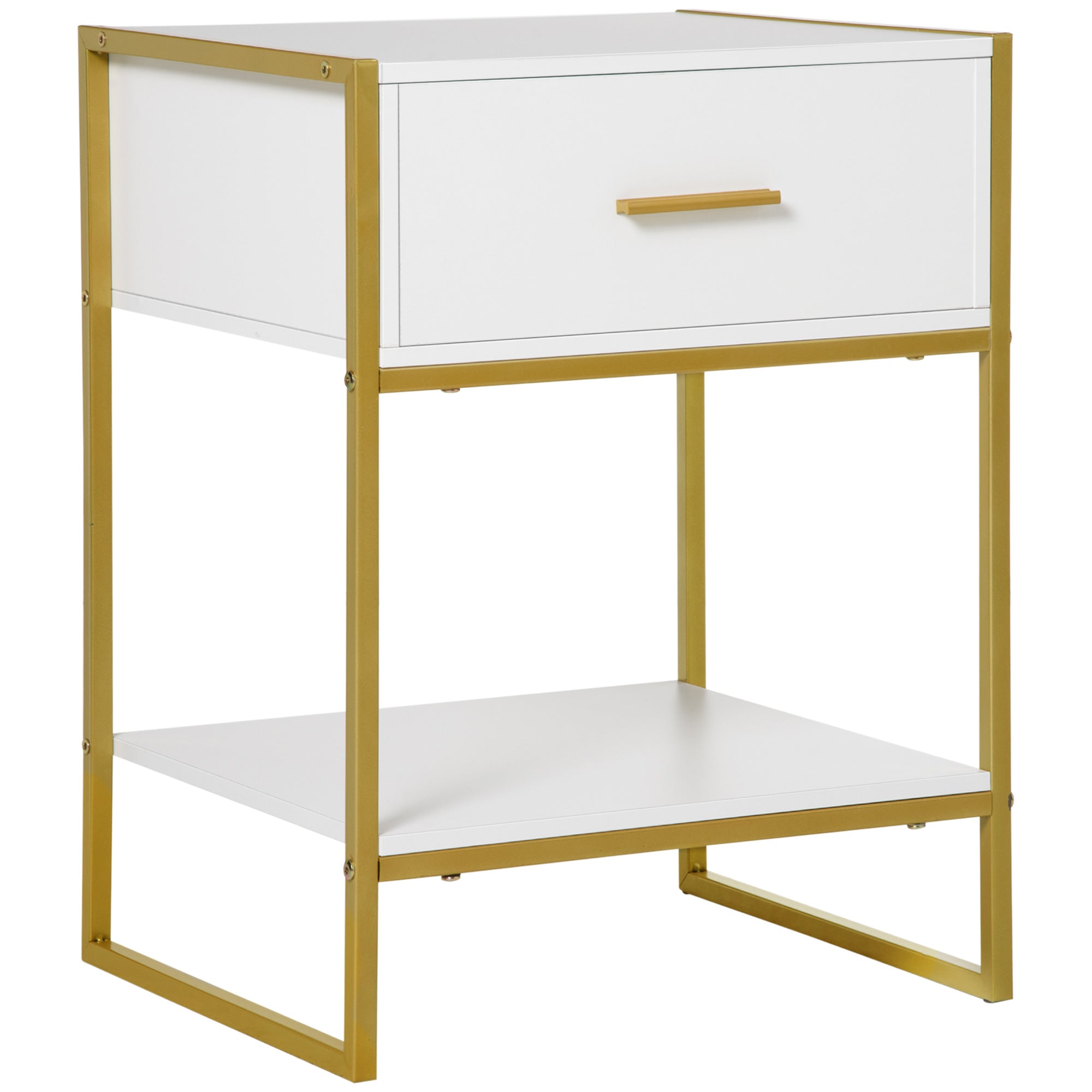 Bedside Table Side Table with Drawer and Storage Shelf for Bedroom Living Room Office Modern Style 45x40x60 cm White