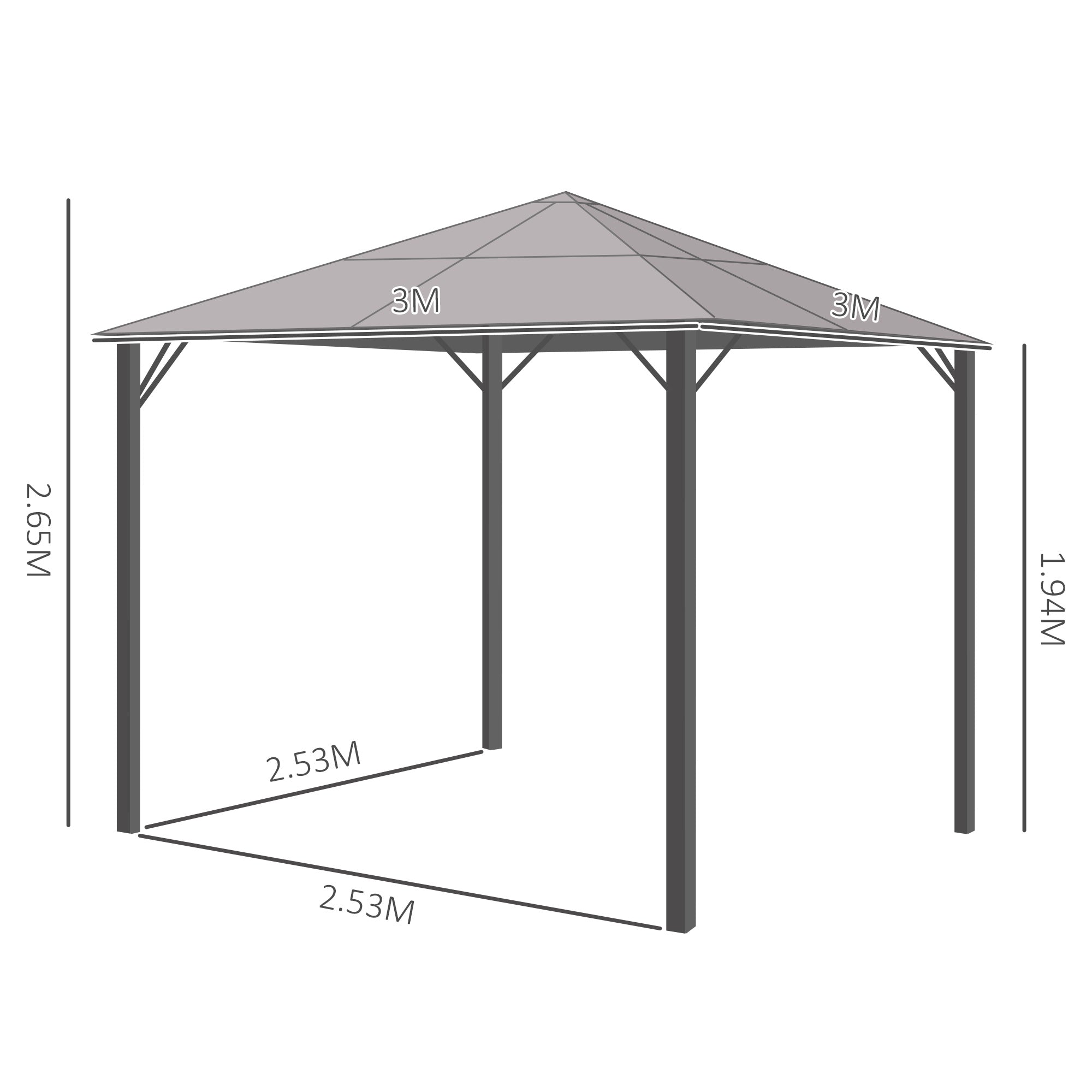 Gazebo 10 x 10ft Garden Party Tent with Side Panels PC Roof Aluminum Dark Gray