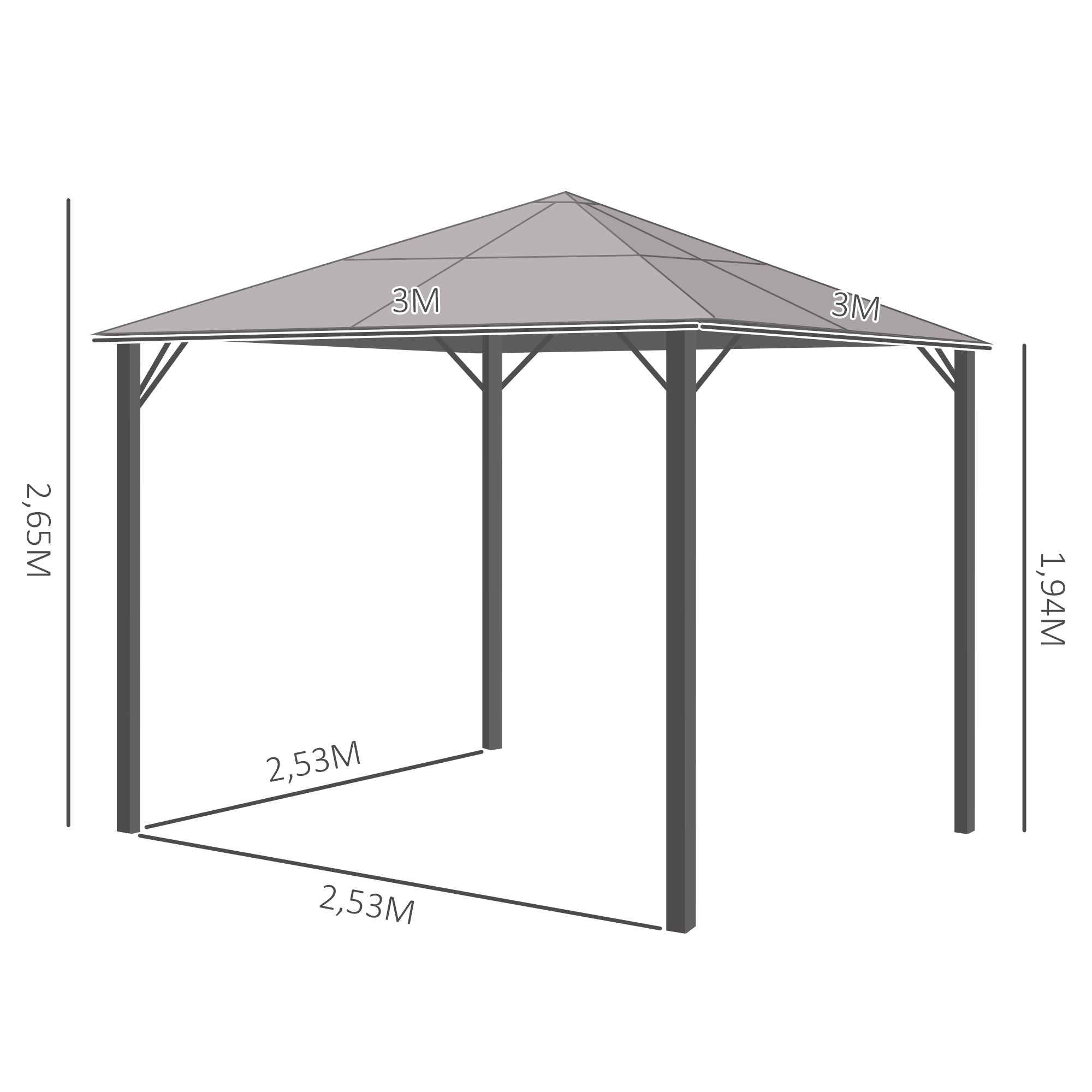 Gazebo 10 x 10ft Garden Party Tent with Side Panels PC Roof Aluminum Dark Gray