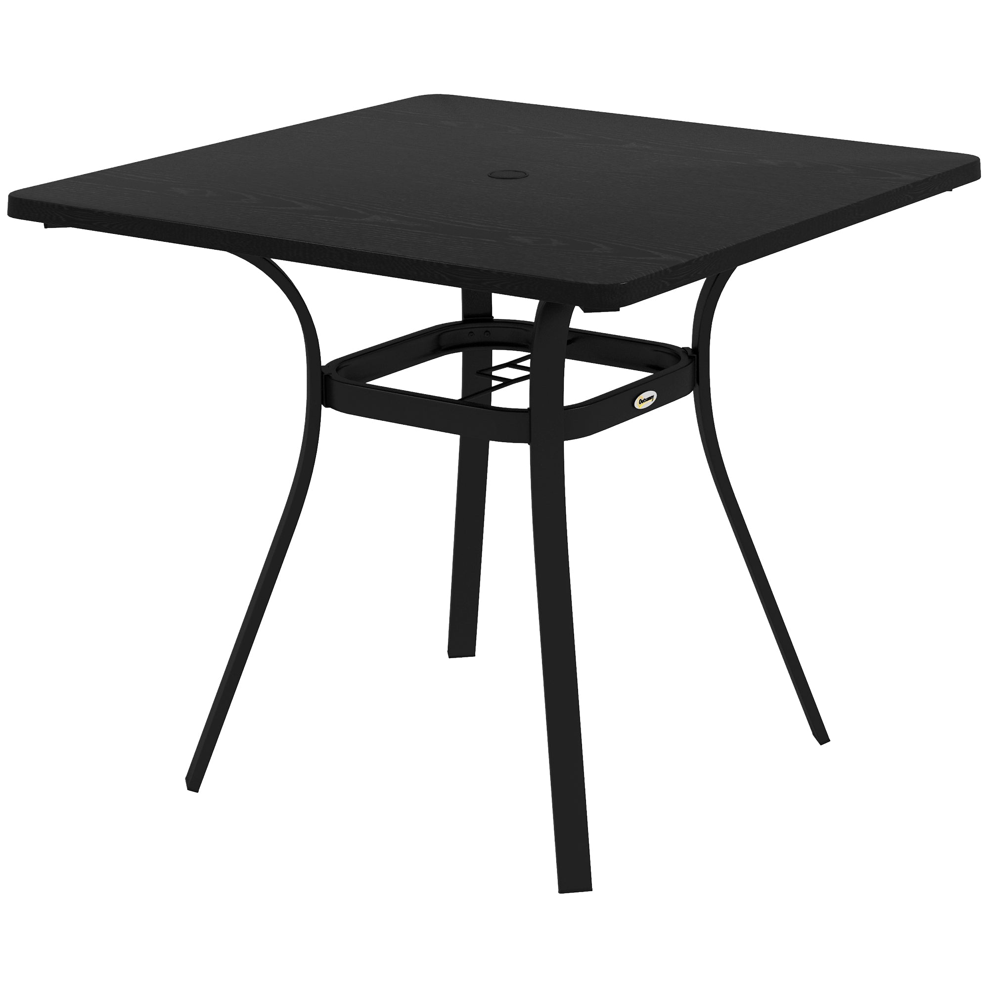 Garden Table, Dining Table with Umbrella Hole, Square Balcony Table for 4 Persons with Foot Pads, Supports up to 70 kg for Patio, Steel, Black, 80 x 80 x 76 cm