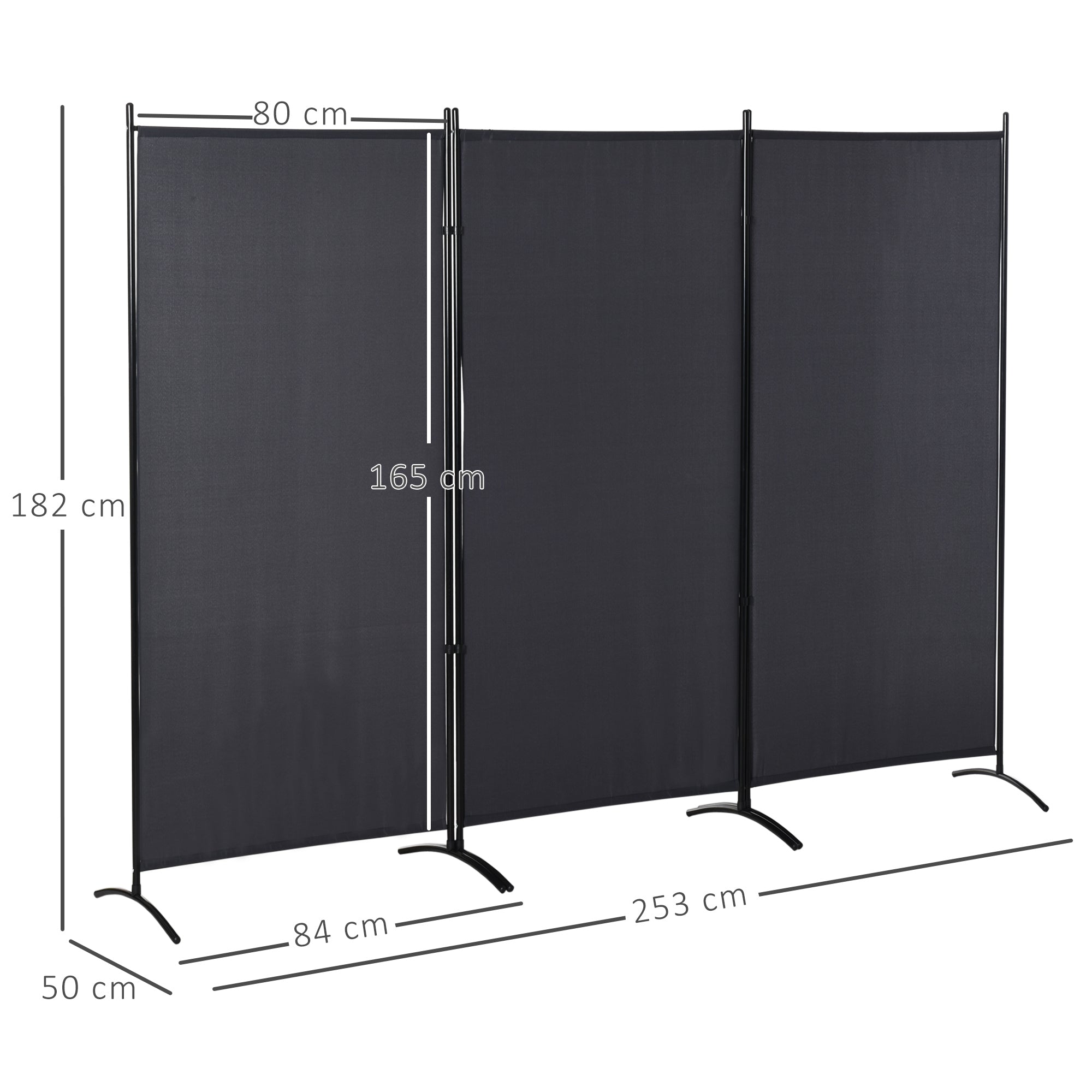 3-Panel Partition 2.53L x 0.5W x 1.82H m Side Blind on Freestanding Metal Polyester High Density Dark Gray