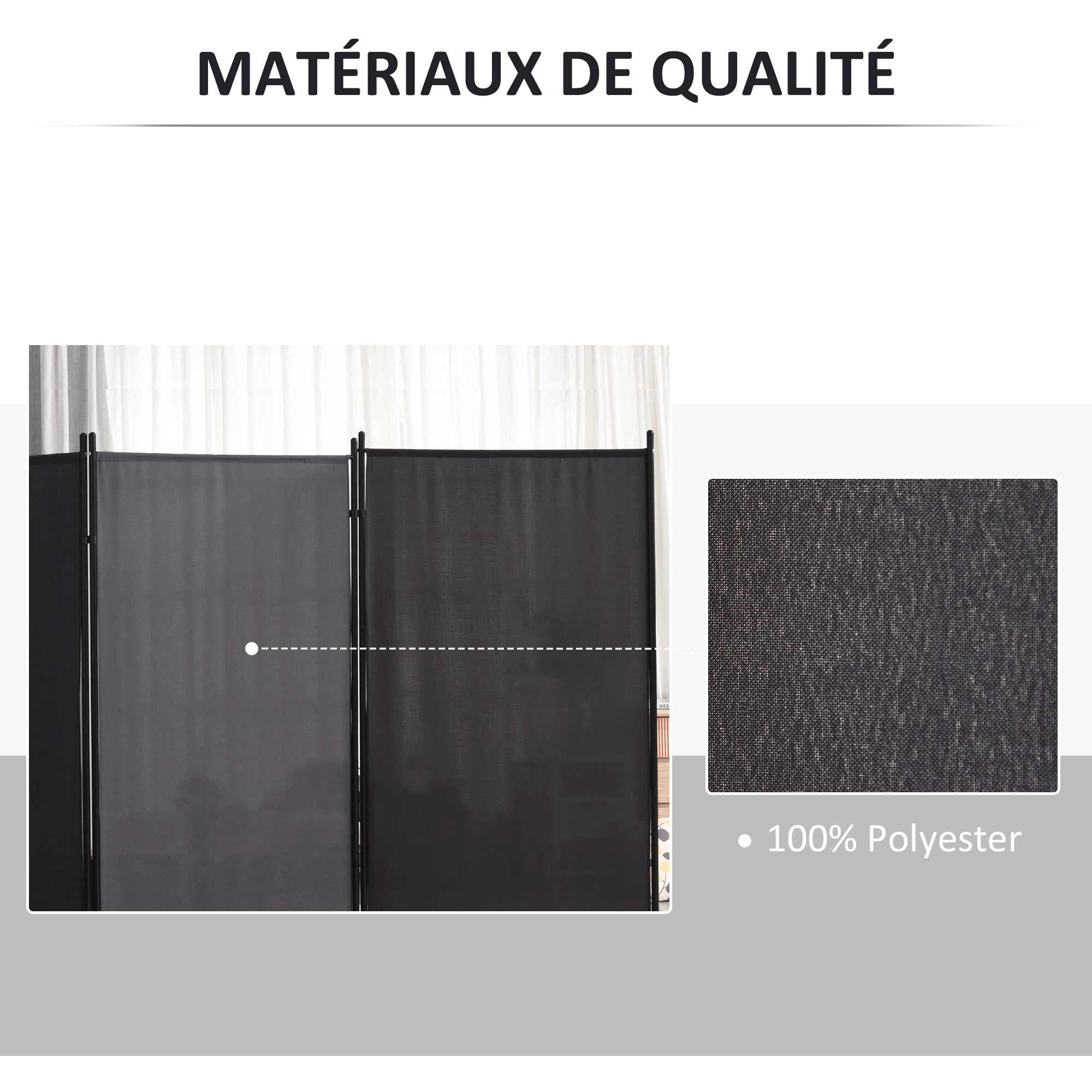 3-Panel Partition 2.53L x 0.5W x 1.82H m Side Blind on Freestanding Metal Polyester High Density Dark Gray