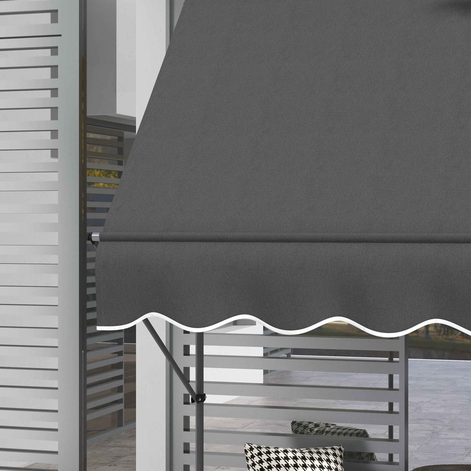 Freestanding Manual Retractable Awning Canopy 1.5L x 1.2W x 2.1-3H m Adjustable Tilt for Balcony without Drilling Holes Dark Gray Metal Alu Polyester