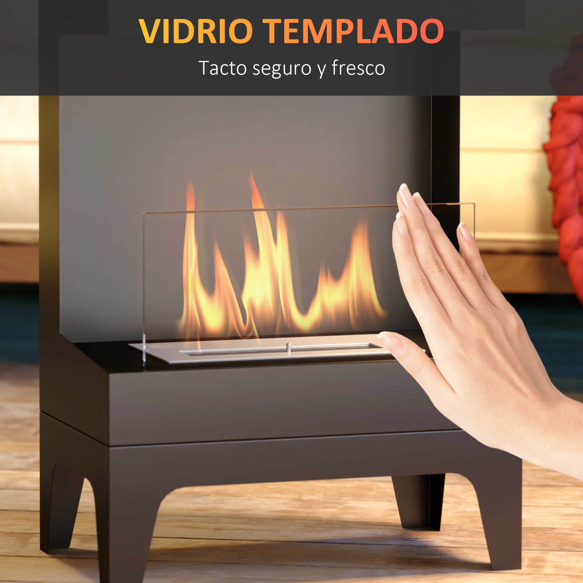 Bioethanol Fireplace Free Standing Bioethanol Stove with 0.9 L Stainless Steel Extinguishing Burner Burning Time 3.3H for Indoors 15-20 m² 38x22x54 cm Black