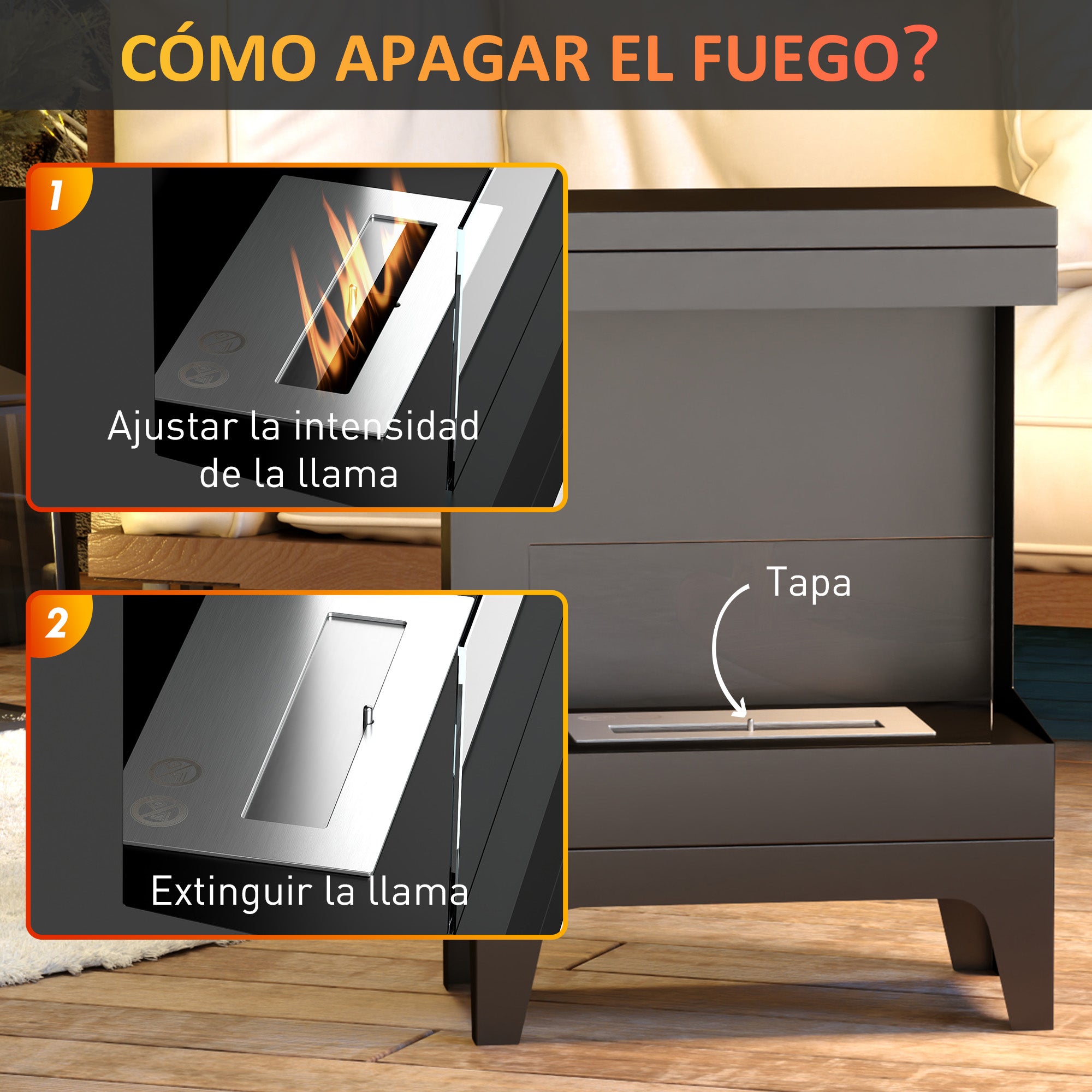 Bioethanol Fireplace Free Standing Bioethanol Stove with 0.9 L Stainless Steel Extinguishing Burner Burning Time 3.3H for Indoors 15-20 m² 38x22x54 cm Black