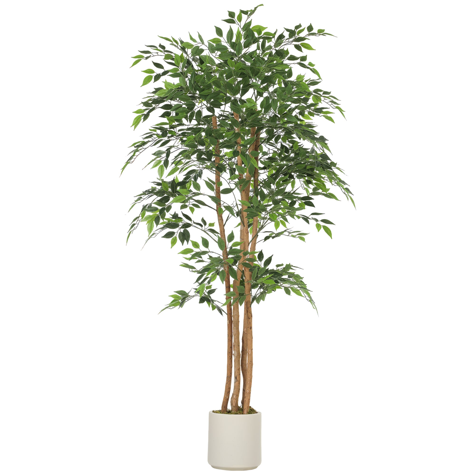 180 cm (5'11") Artificial Banyan Tree with Solid Wood Trunk & White Planter — Realistic Indoor Decor for Living Room, Bedroom & Office