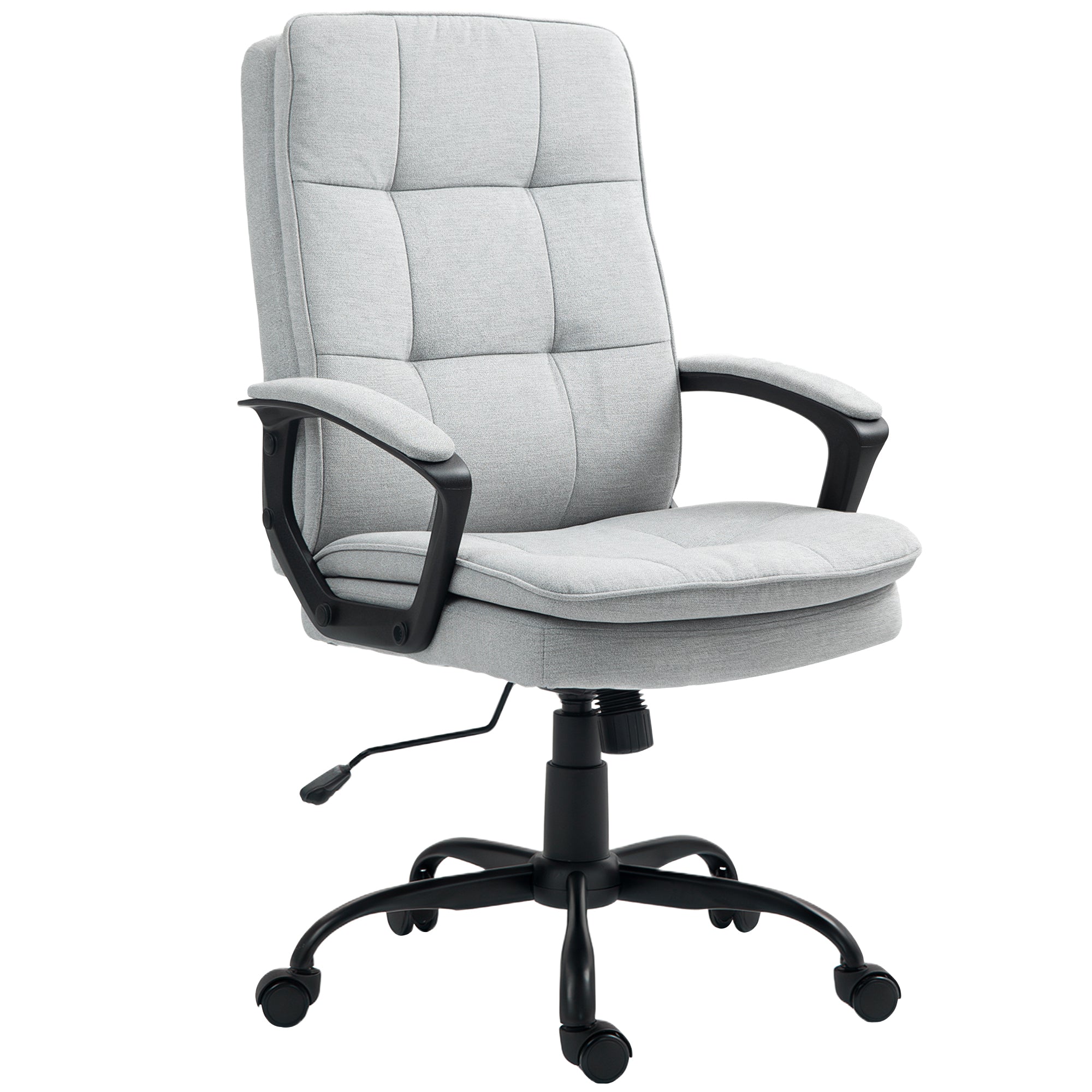 Office Chair Ergonomic Desk Chair with Armrest, Height Adjustable Swivel Chair with Rocking Function, Linen Look, Tufted Computer Chair, Gray