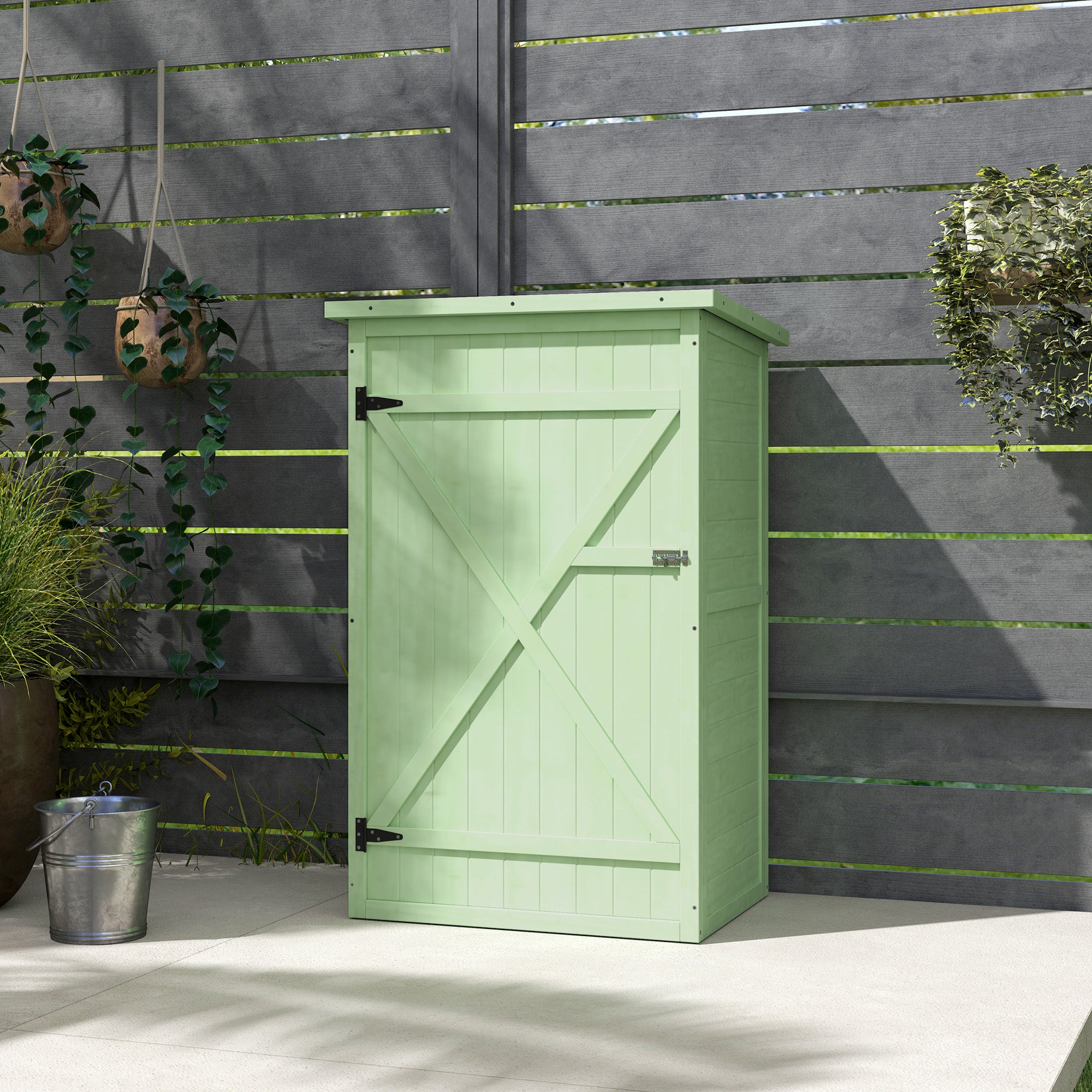 Wooden Garden Shed 75 x 56 x 115 cm (29.5 x 22.0 x 45.3 in) Outdoor Storage Cabinet for Tools with 3 Interior Shelves, Lockable Door and Asphalt Roof - Green