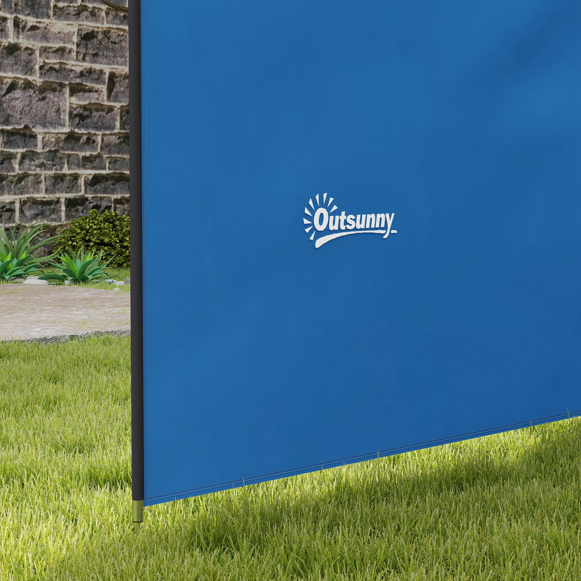 Camping Windbreak Privacy Screen with 4 Steel Poles & Carry Bag — 5.4 x 1.5 m (17.7 x 4.9 ft) — Blue
