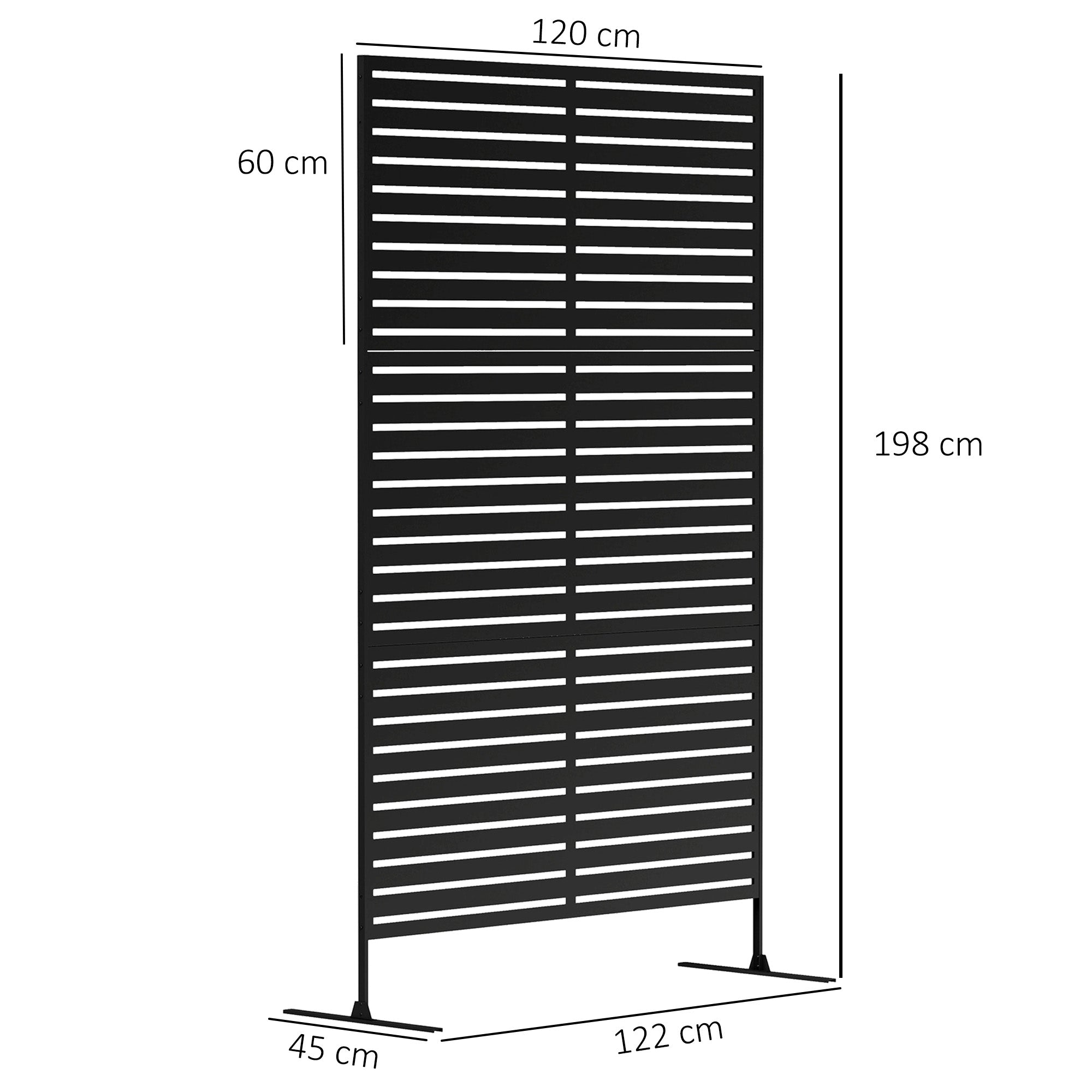 Room Divider 3-part 122 x 198 cm Freestanding Louver Privacy Screen in Steel, Outdoor Room Separator Privacy Wall Partition for Garden, Balcony, Terrace, Black