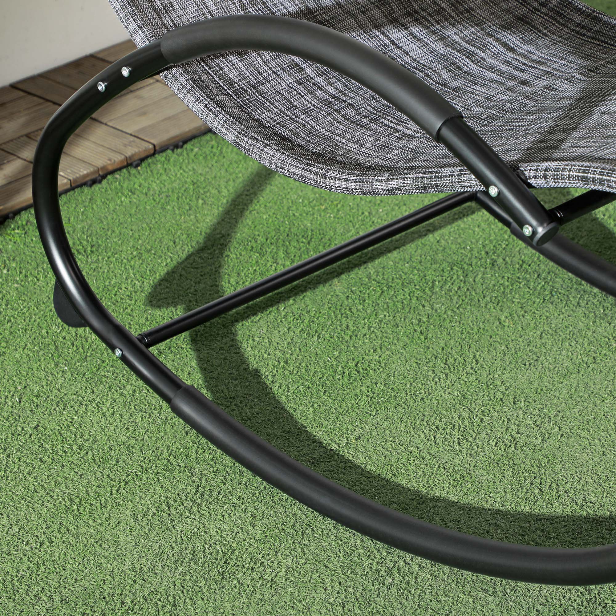 Rocking Chair, Ergonomic Garden Sun Lounger, with Headrest, Rocking Chair, Textilene, for Indoor Outdoor Use, Heather Gray