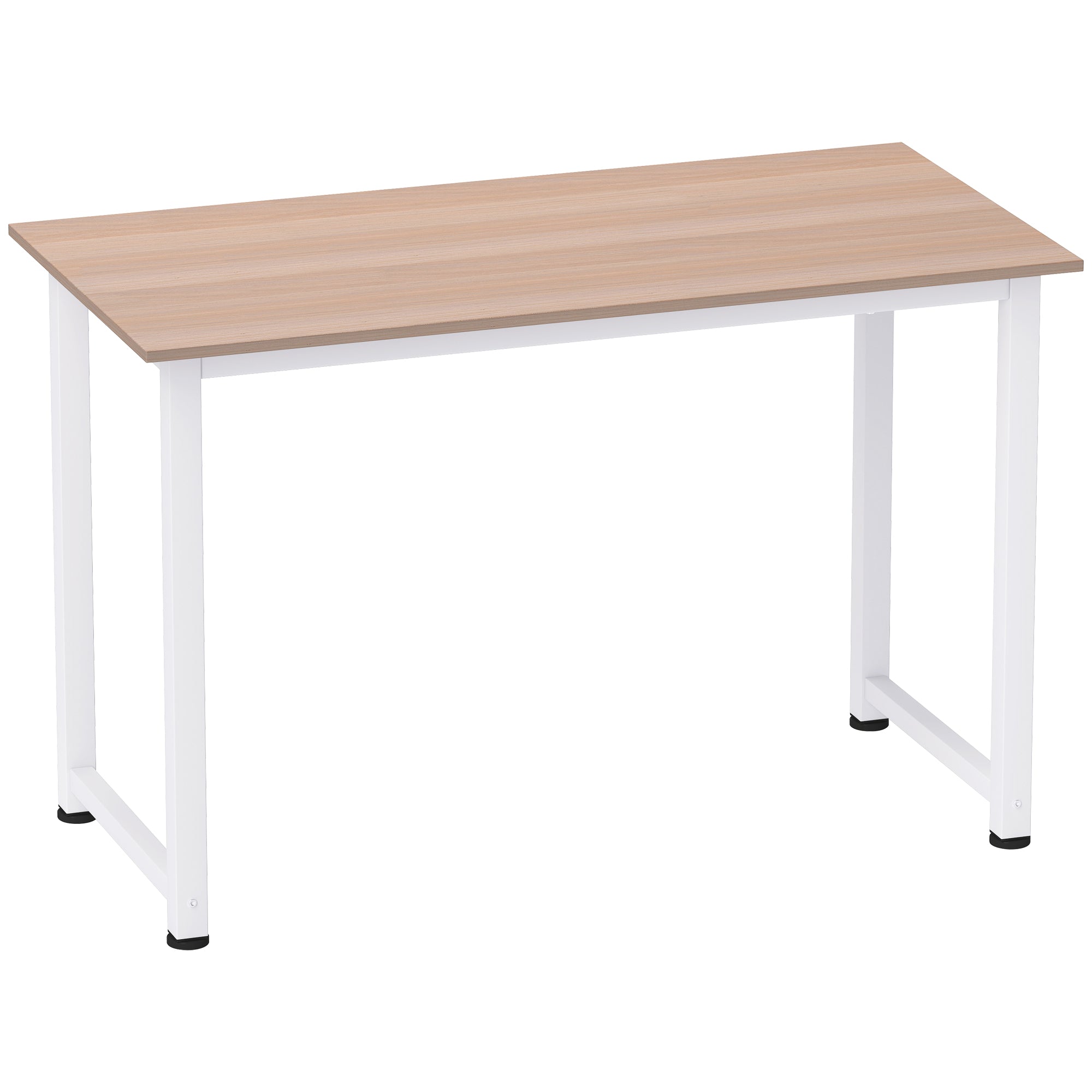 Modern Desk Study Table with Steel Frame and Adjustable Feet Computer Desk for Home Office 120x60x76 cm White and Natural