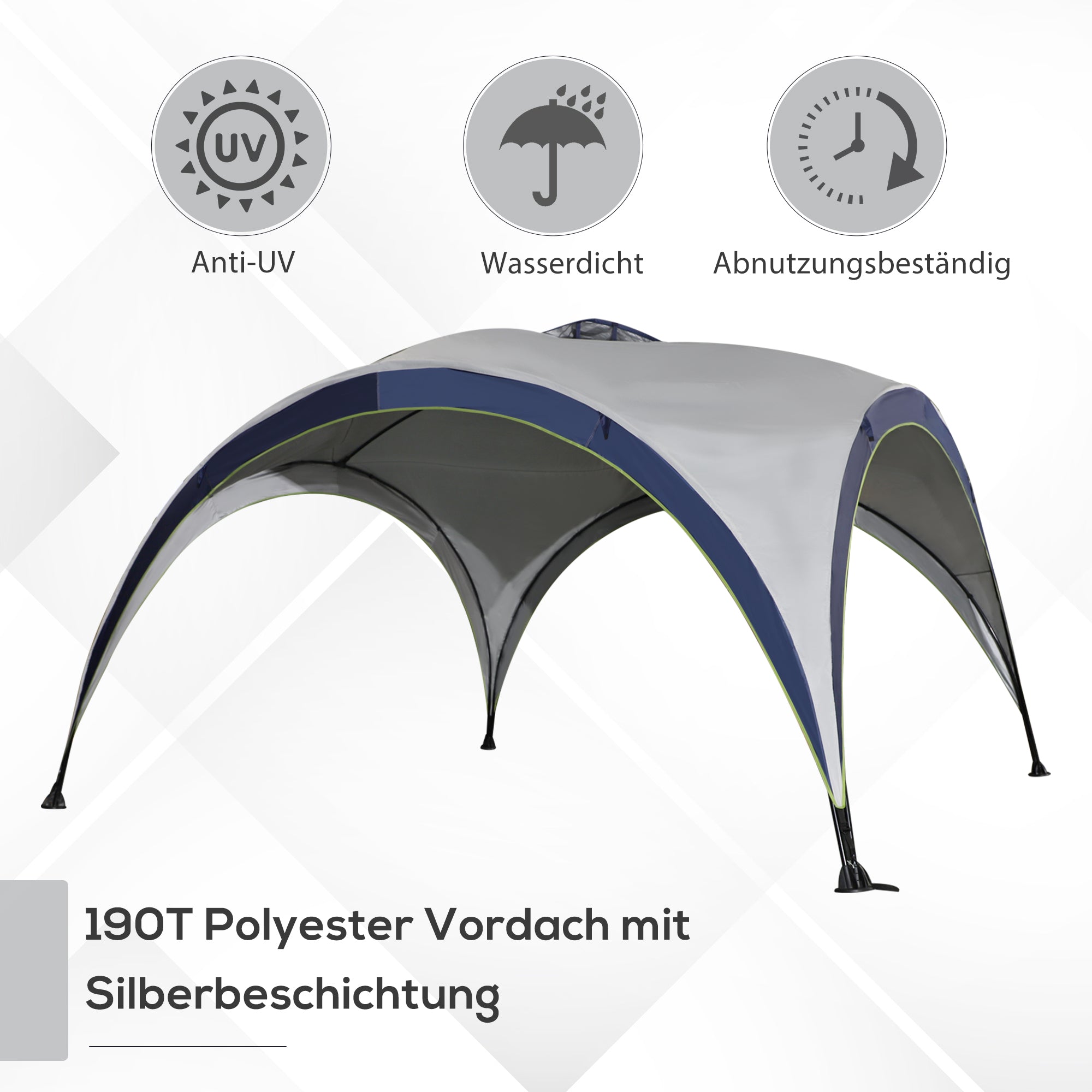 Garden Gazebo Garden Tent Marquee Party Tent Sun Protection Weatherproof Metal Pole + Polyester Cream White + Blue 4 x 4 x 2.5 m