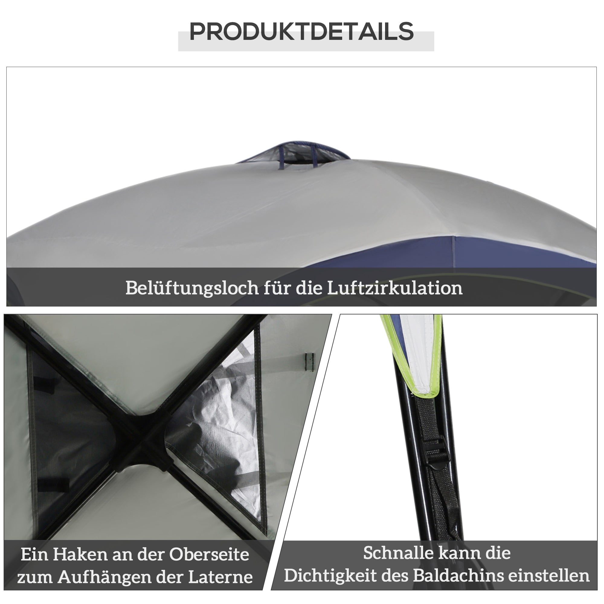 Garden Gazebo Garden Tent Marquee Party Tent Sun Protection Weatherproof Metal Pole + Polyester Cream White + Blue 4 x 4 x 2.5 m