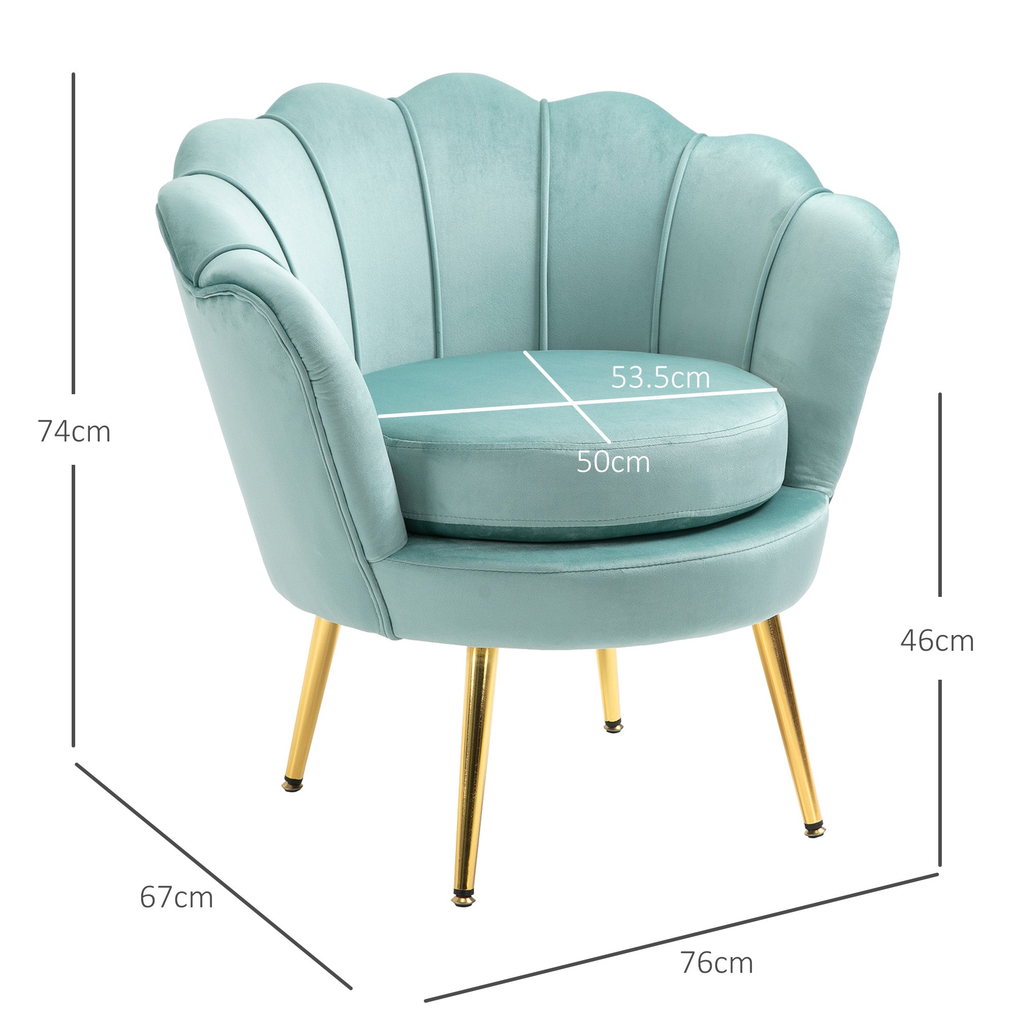 Vintage Design Armchair in Blue Velvet, High Back Bedroom Armchair 76x67x74cm, Green