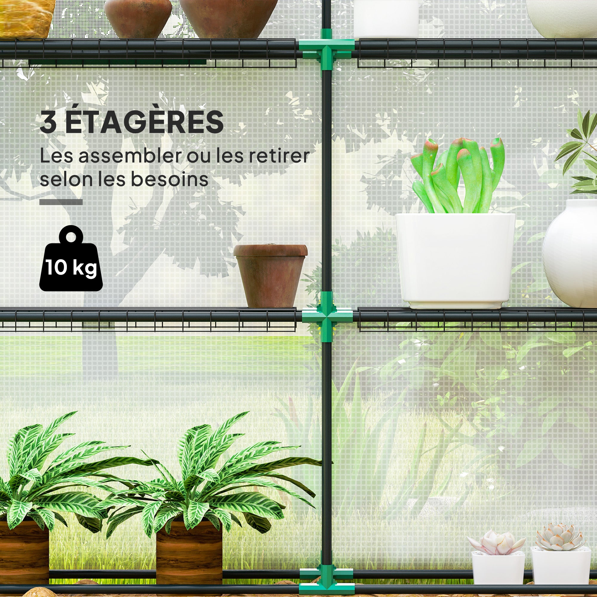 Garden Greenhouse with 3-Tier Shelves, Outdoor Greenhouse with 135gsm UV-Resistant Reinforced Cover, Steel Frame, Roll-Up Zipper Doors, and Mesh Windows, White