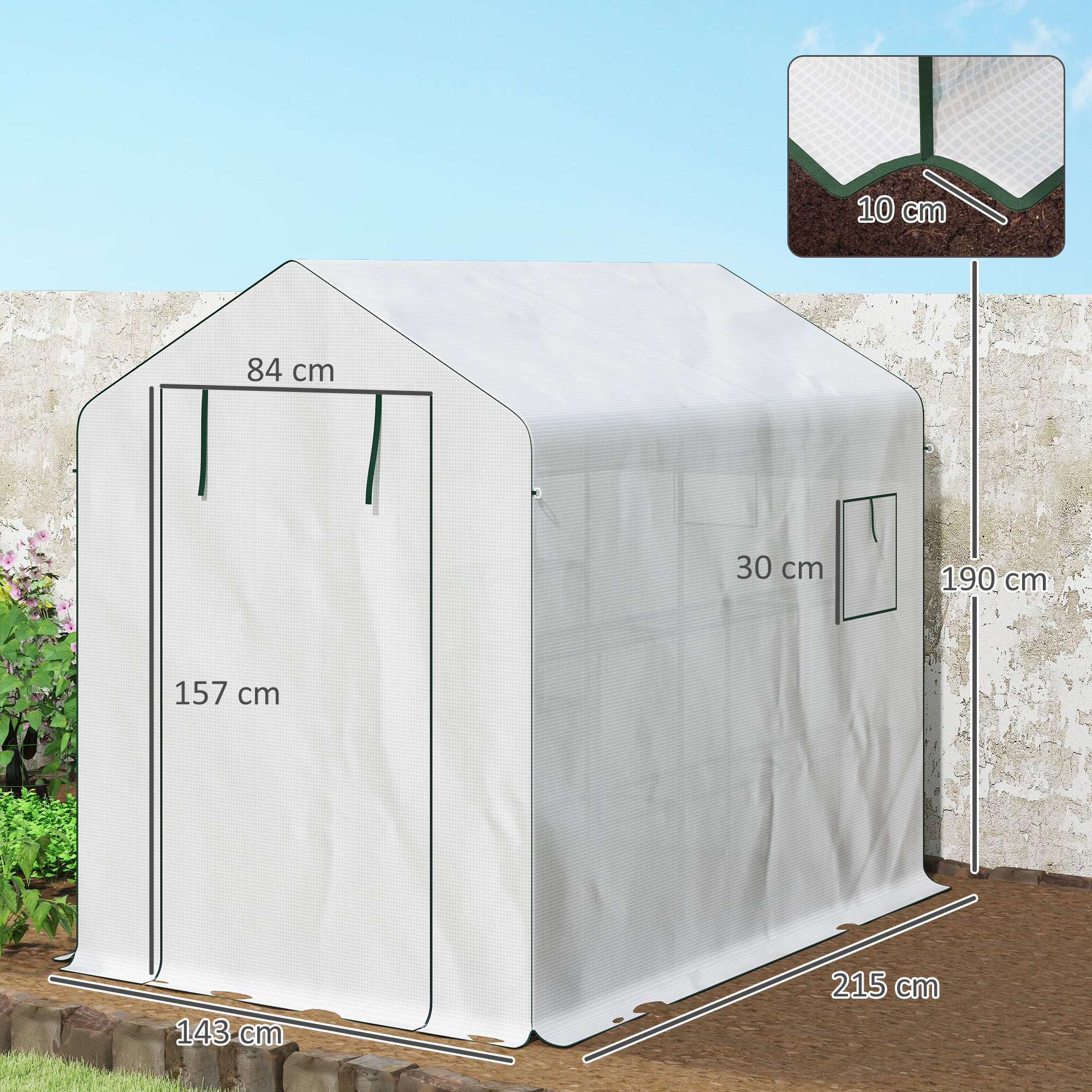 Garden Greenhouse with 3-Tier Shelves, Outdoor Greenhouse with 135gsm UV-Resistant Reinforced Cover, Steel Frame, Roll-Up Zipper Doors, and Mesh Windows, White