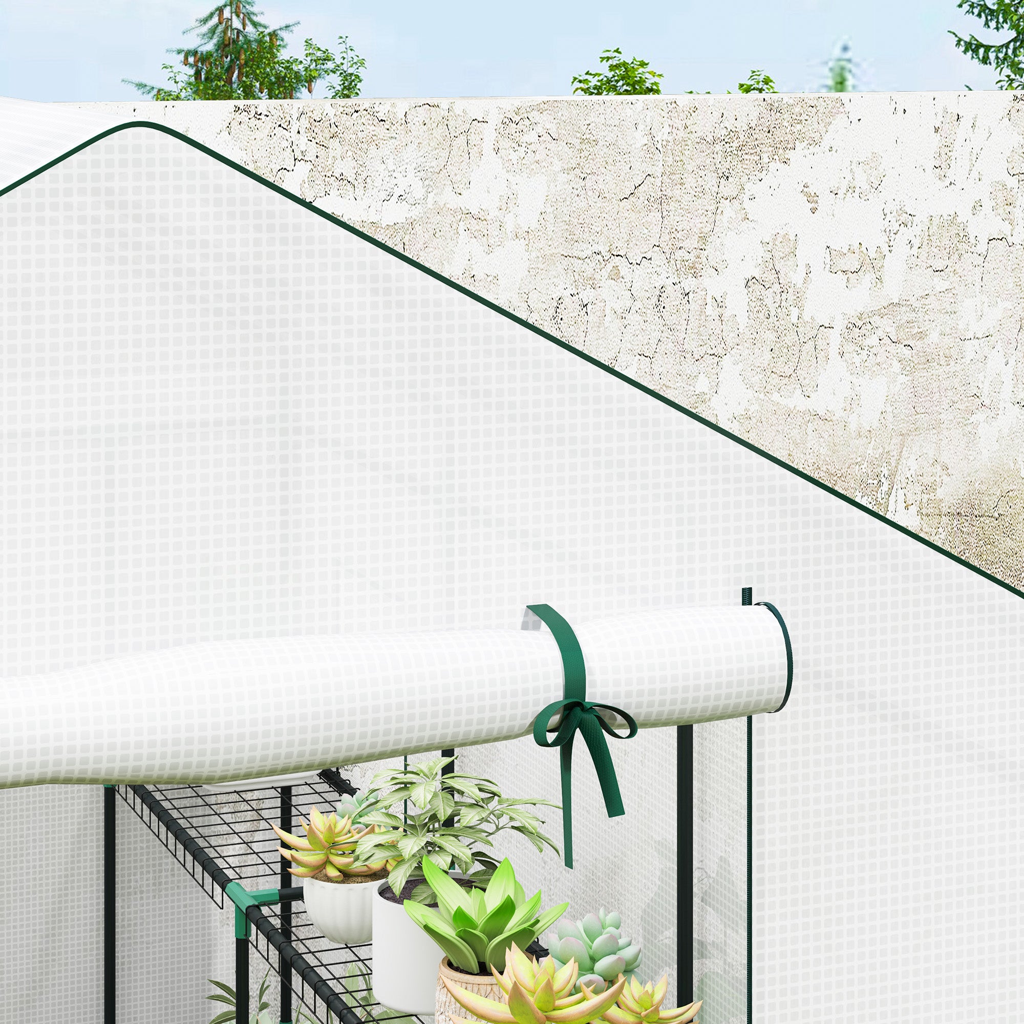 Garden Greenhouse with 3-Tier Shelves, Outdoor Greenhouse with 135gsm UV-Resistant Reinforced Cover, Steel Frame, Roll-Up Zipper Doors, and Mesh Windows, White