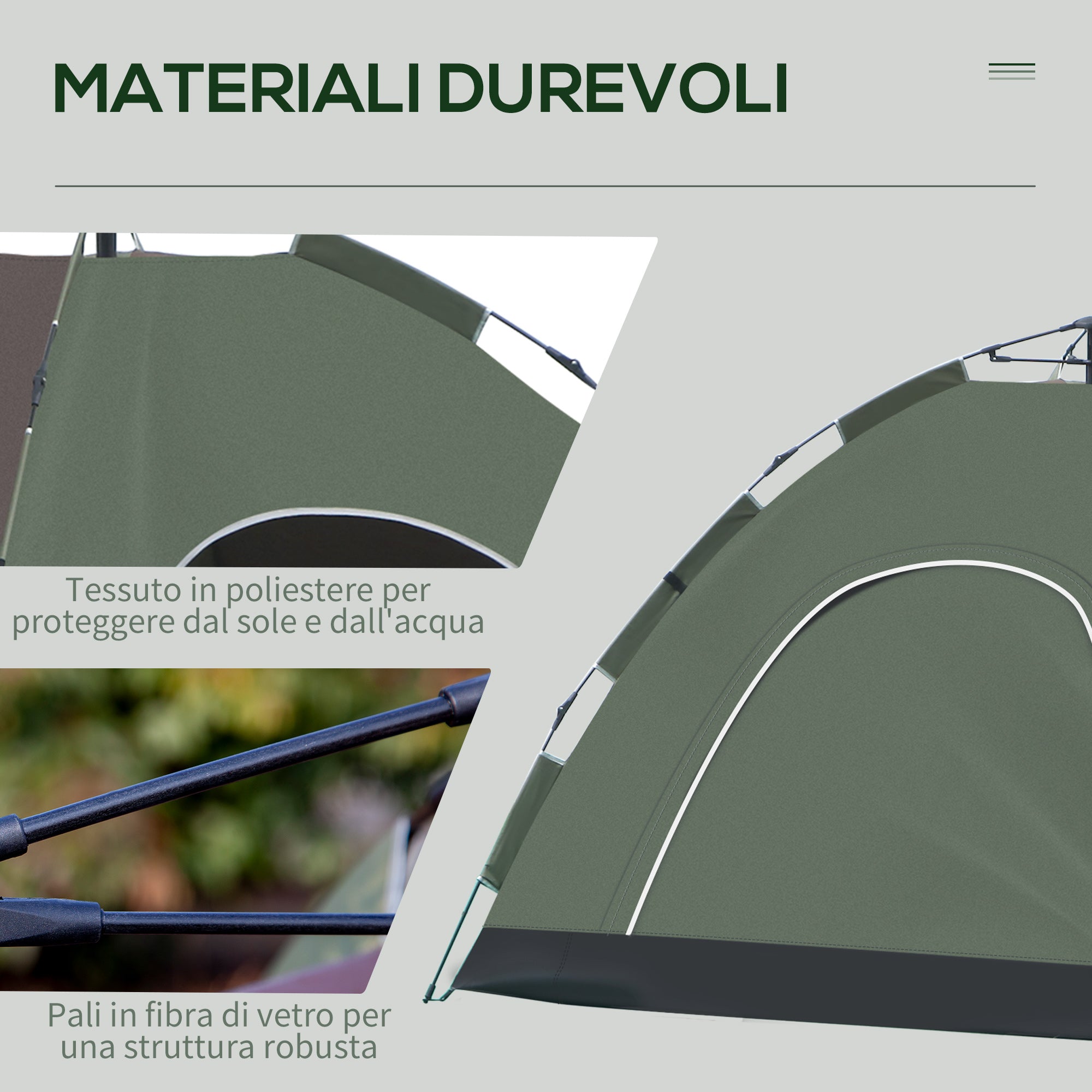 Pop-Up 4-Person Camping Tent, Beach Tent with Carry Bag, Lamp Hooks, and Storage Pockets, UV Protection, 210x210x135 cm