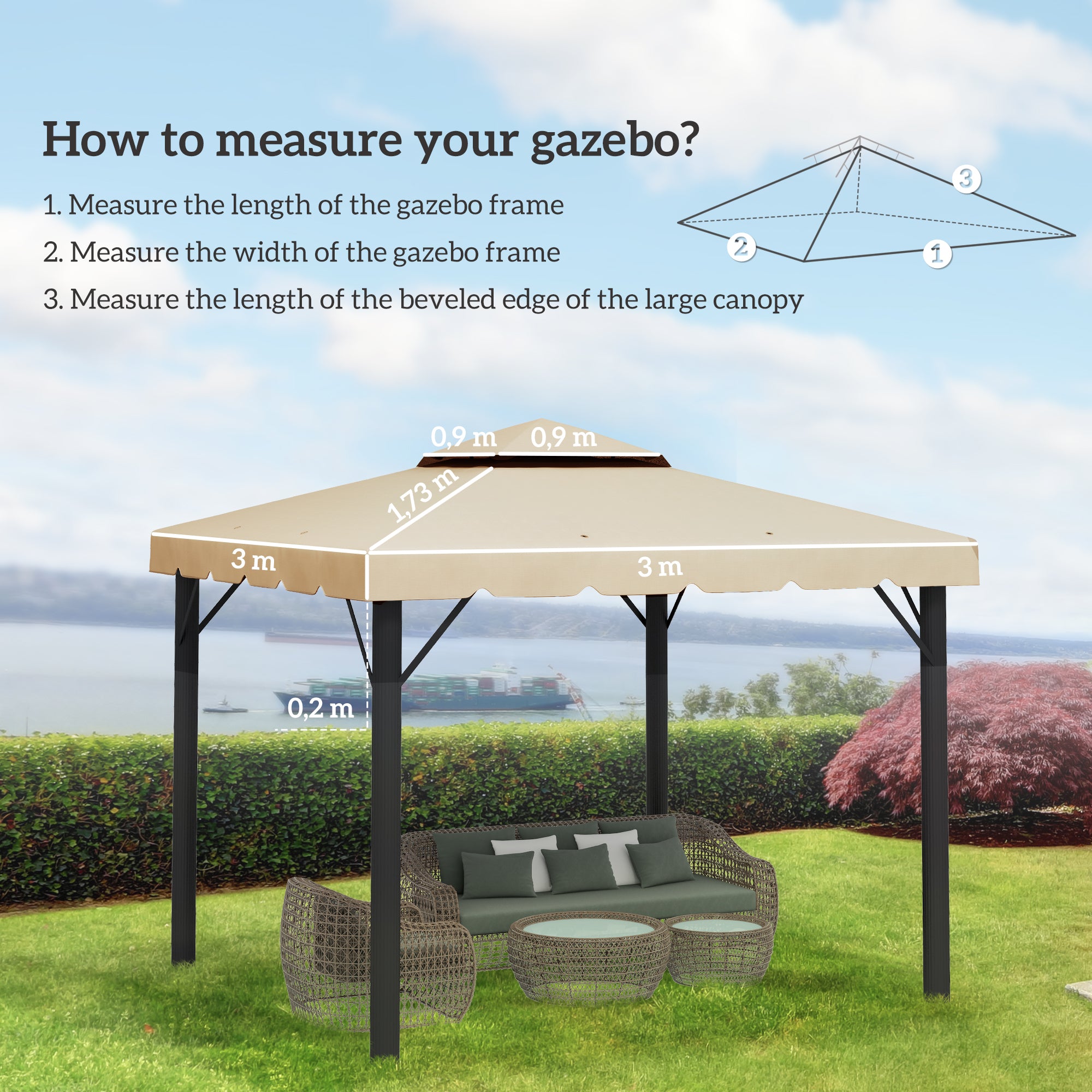 Replacement Canopy for Gazebo Marquee Tent 3 x 3 m Roof Replacement Garden Gazebo Fabric High Density Polyester 170 g/m² Beige