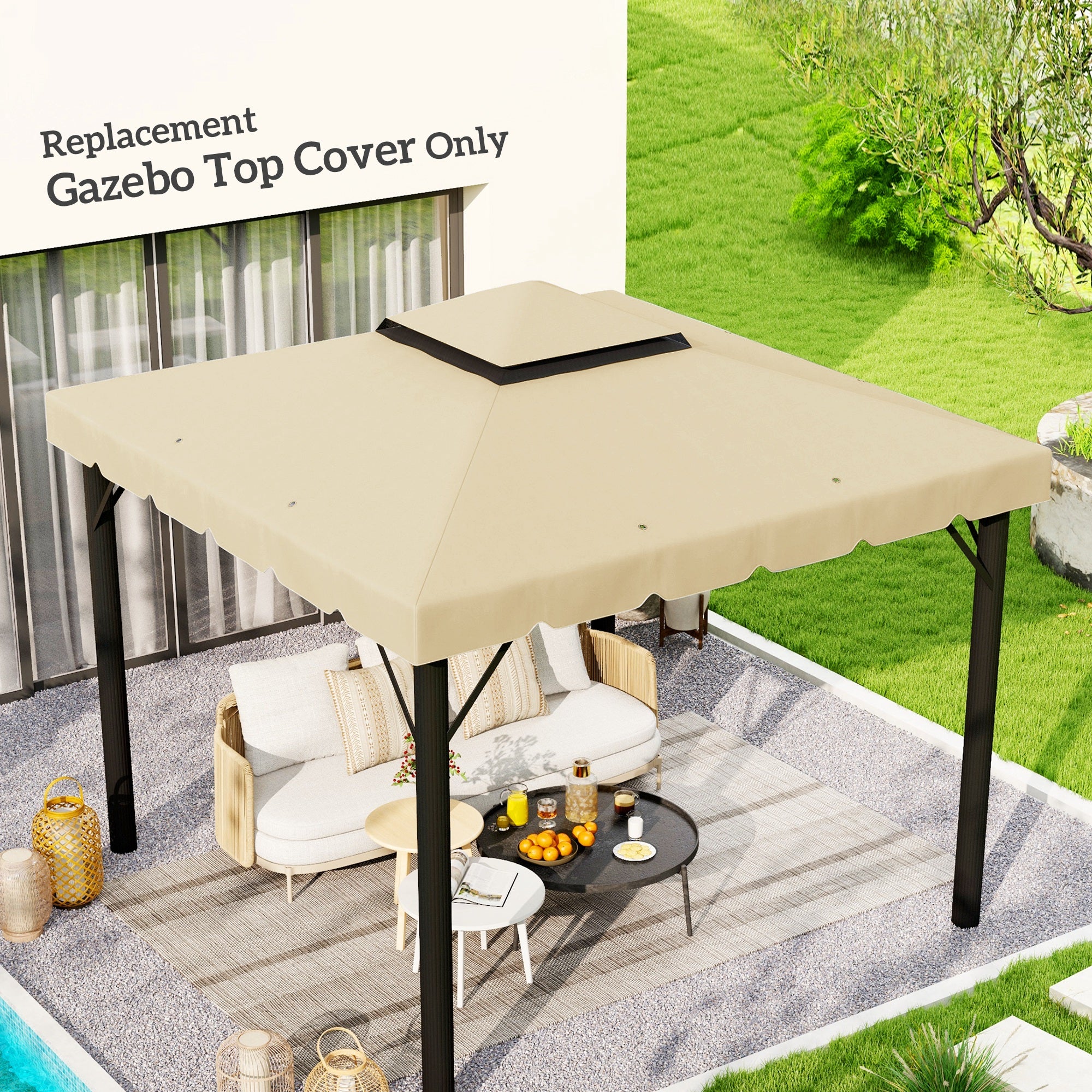 Replacement Canopy for Gazebo Marquee Tent 3 x 3 m Roof Replacement Garden Gazebo Fabric High Density Polyester 170 g/m² Beige