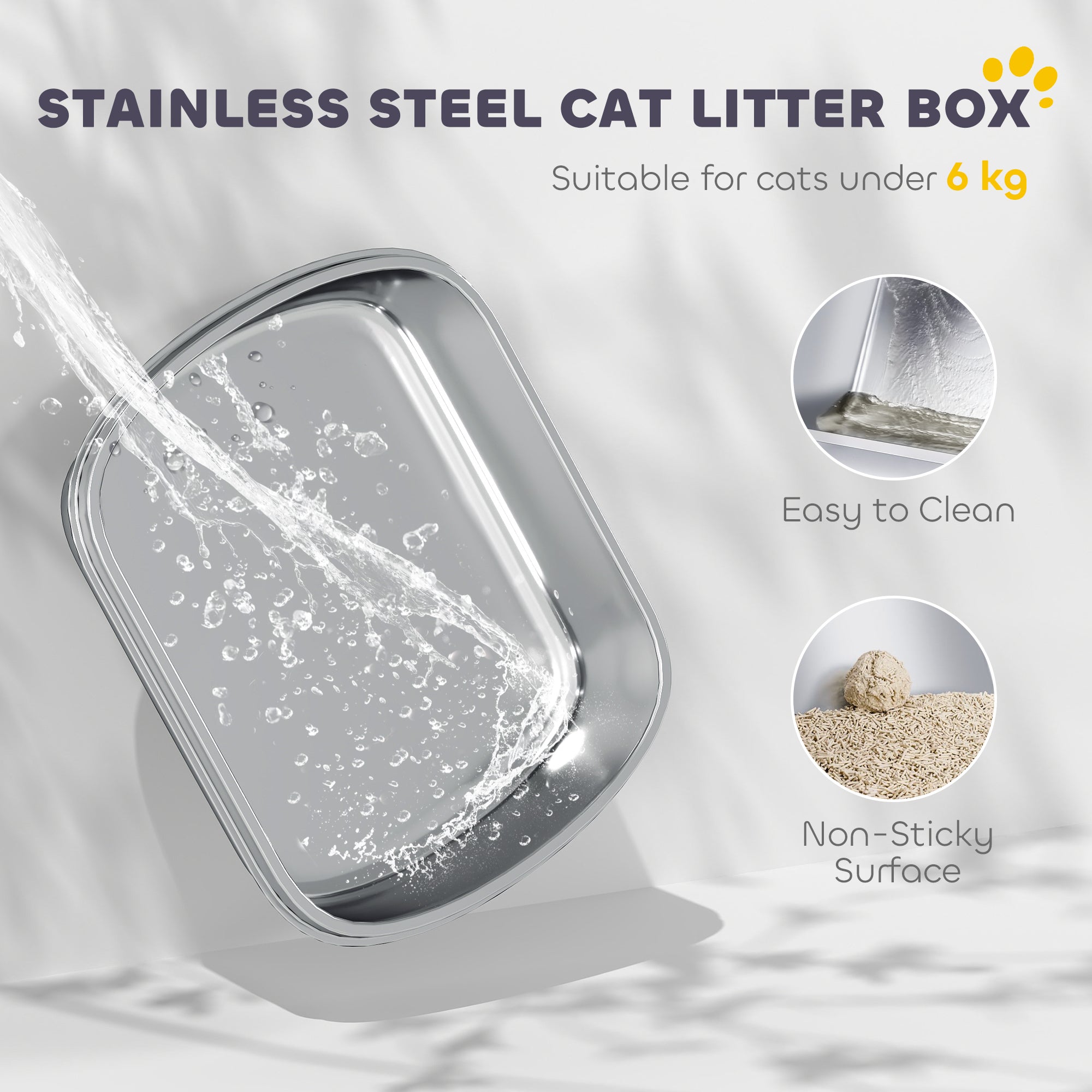 Covered Stainless Steel Cat Litter Box with Flip-Top Lid, Dual Entry, Scoop, High Walls, Leak-Resistant, Odor-Control, Easy to Clean - Light Gray
