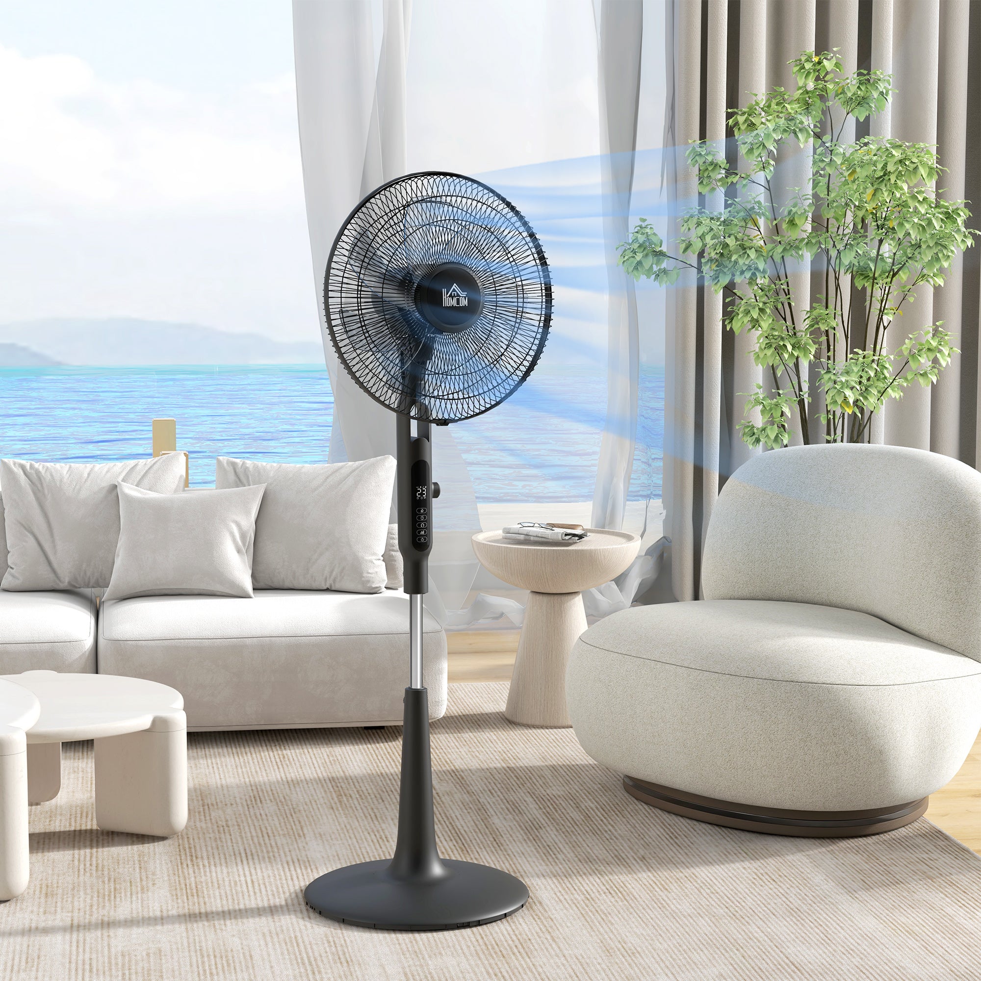 16.5-inch Pedestal Fan 40W Silent Remote Timer 3 Modes 28 Speeds, Mosquito Repellent Function, Adjustable Height 75° Oscillation Black