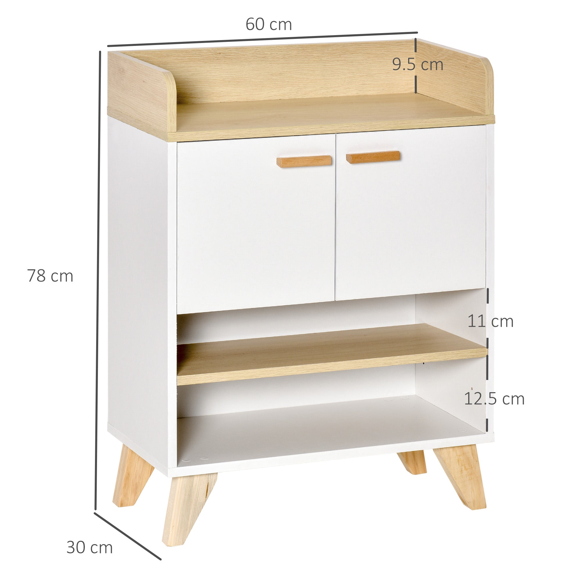 Multi-Purpose Cabinet with Cabinet and Open Shelves, Furniture for Living Room, Kitchen, Office in White Wood, 60x30x78cm