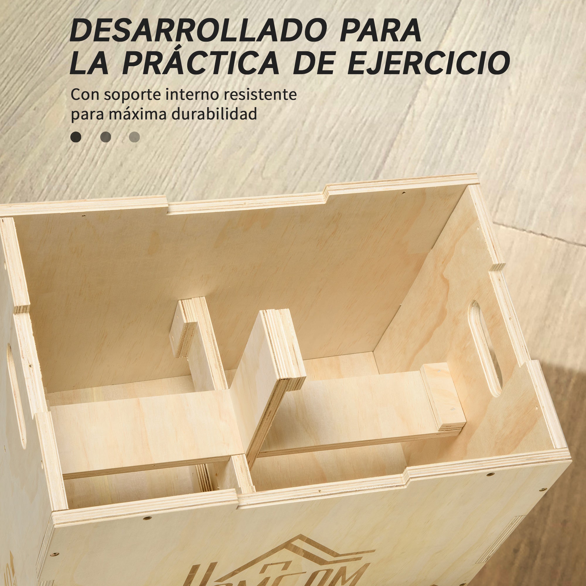 3-in-1 Wooden Plyometric Box Jump Box with 2 Hollow Handles Home Office Gym CrossFit Strength Training Load 120 kg 61x51x76 cm Natural Wood