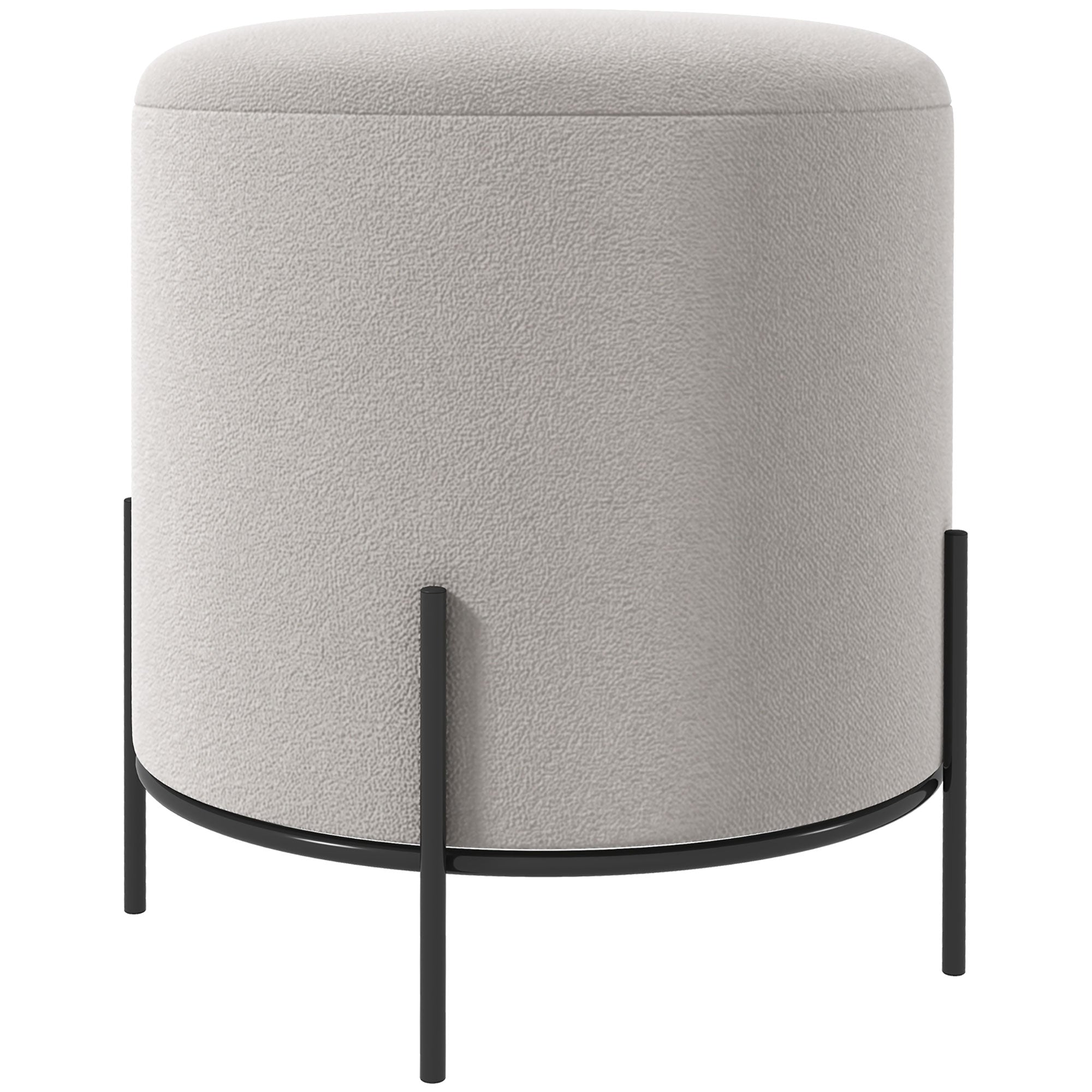 Ottoman Pouf Footstool Velvet Ottoman Steel Legs Ø 35 x 38 cm for Living Room Bedroom Light Gray