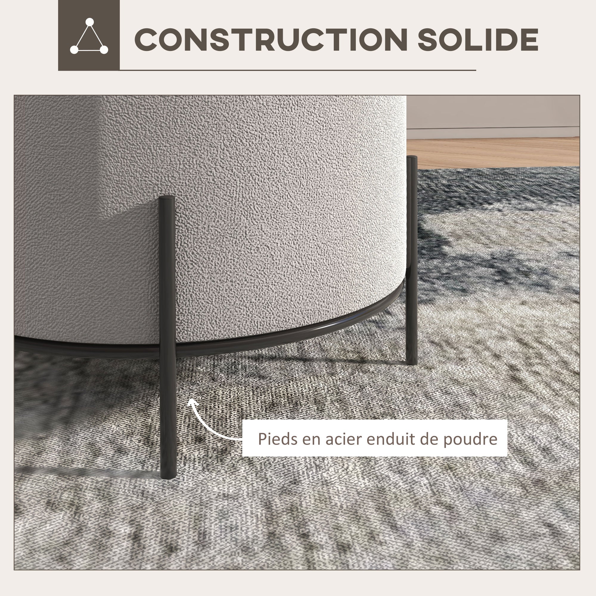 Ottoman Pouf Footstool Velvet Ottoman Steel Legs Ø 35 x 38 cm for Living Room Bedroom Light Gray