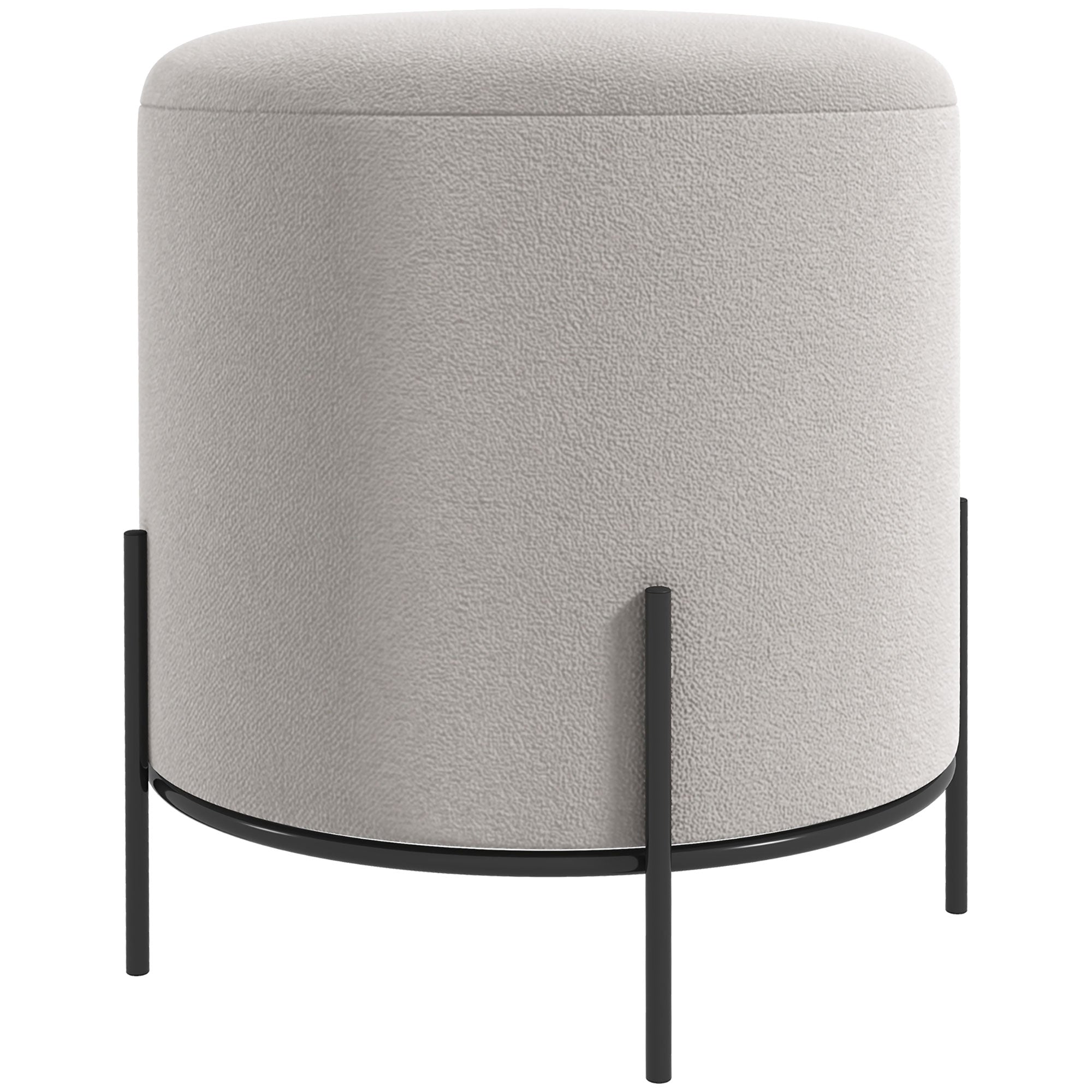 Ottoman Pouf Footstool Velvet Ottoman Steel Legs Ø 35 x 38 cm for Living Room Bedroom Light Gray