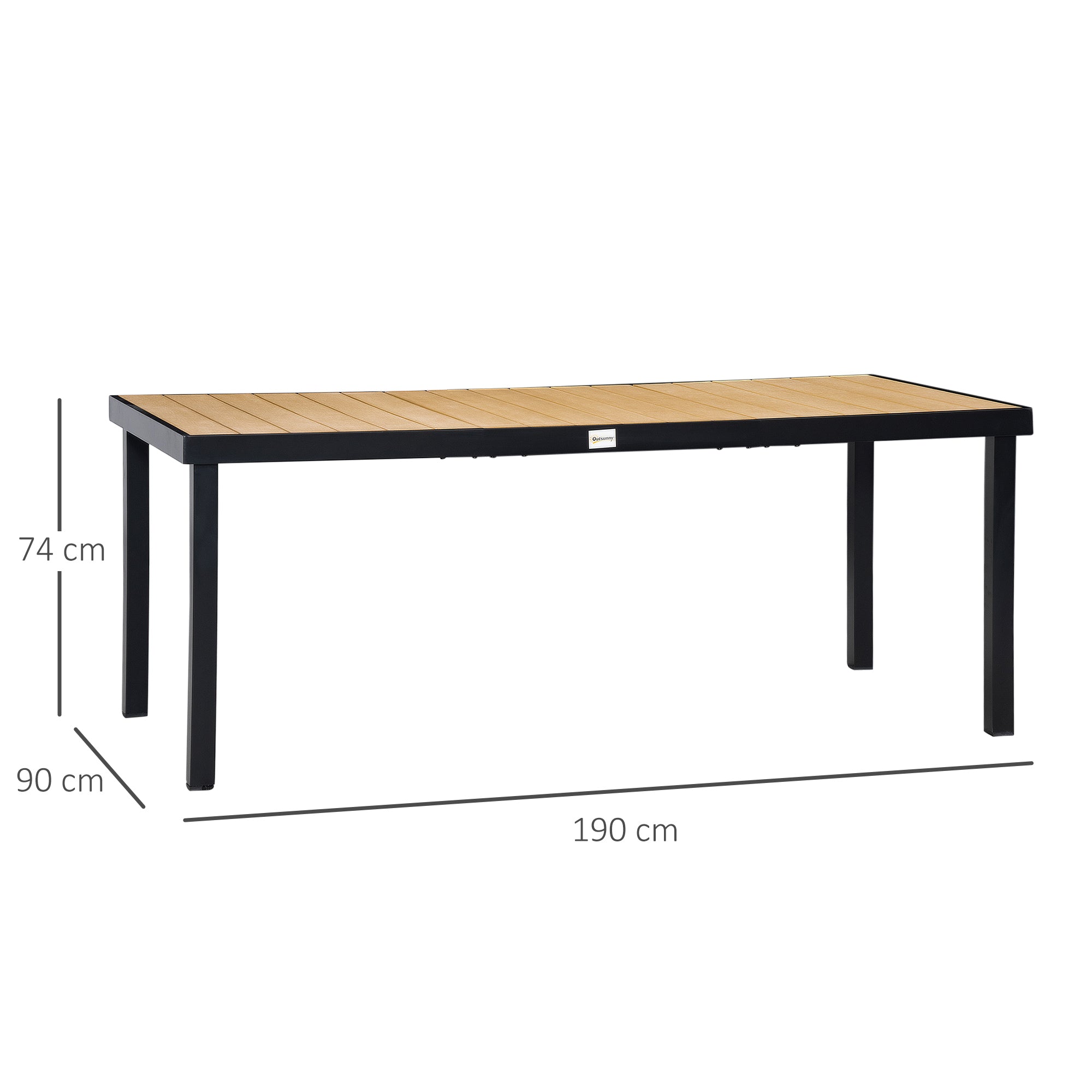 Garden Table for 8 Persons Dining Table Aluminum Table Patio Furniture Lounge Furniture Easy to Clean Plastic Natural+Black 190 x 90 x 74 cm