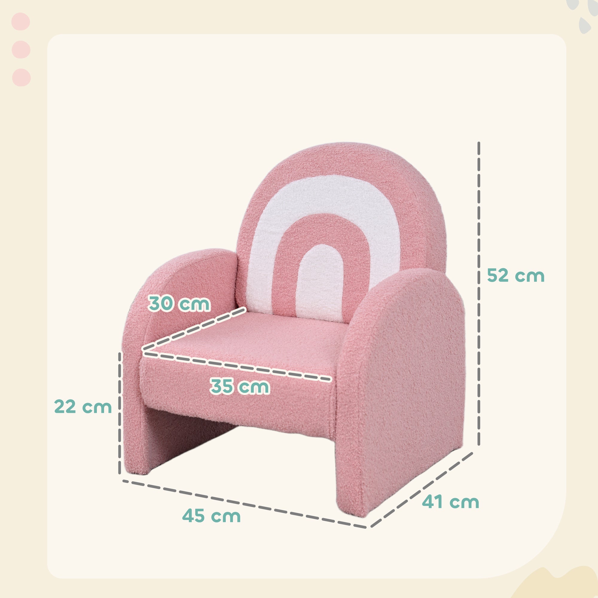Children's Chair with Rainbow-Shaped Backrest Sofa for Children 18-96 Months Soft Sherpa Fabric Armrests 45 kg Load Pink