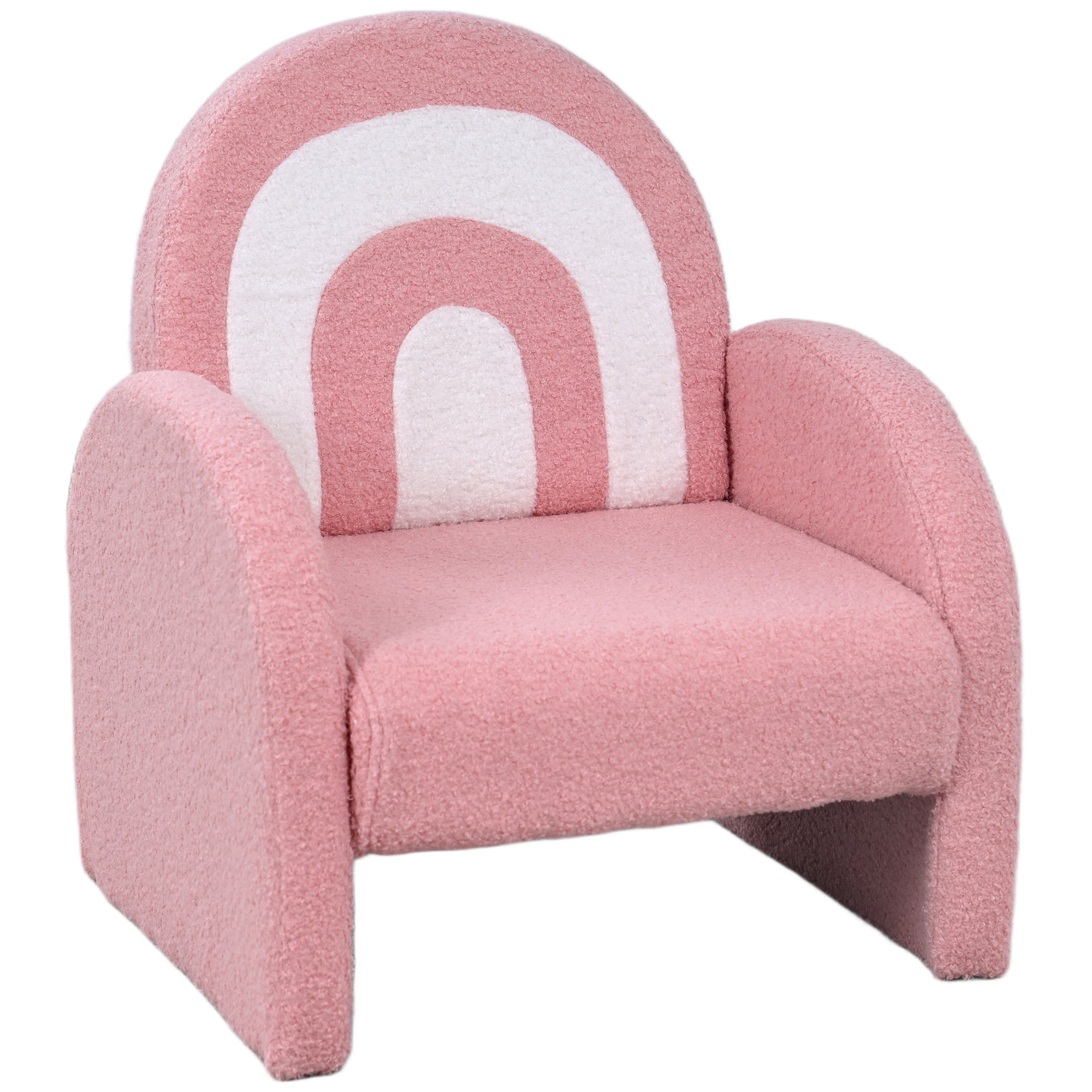 Children's Chair with Rainbow-Shaped Backrest Sofa for Children 18-96 Months Soft Sherpa Fabric Armrests 45 kg Load Pink