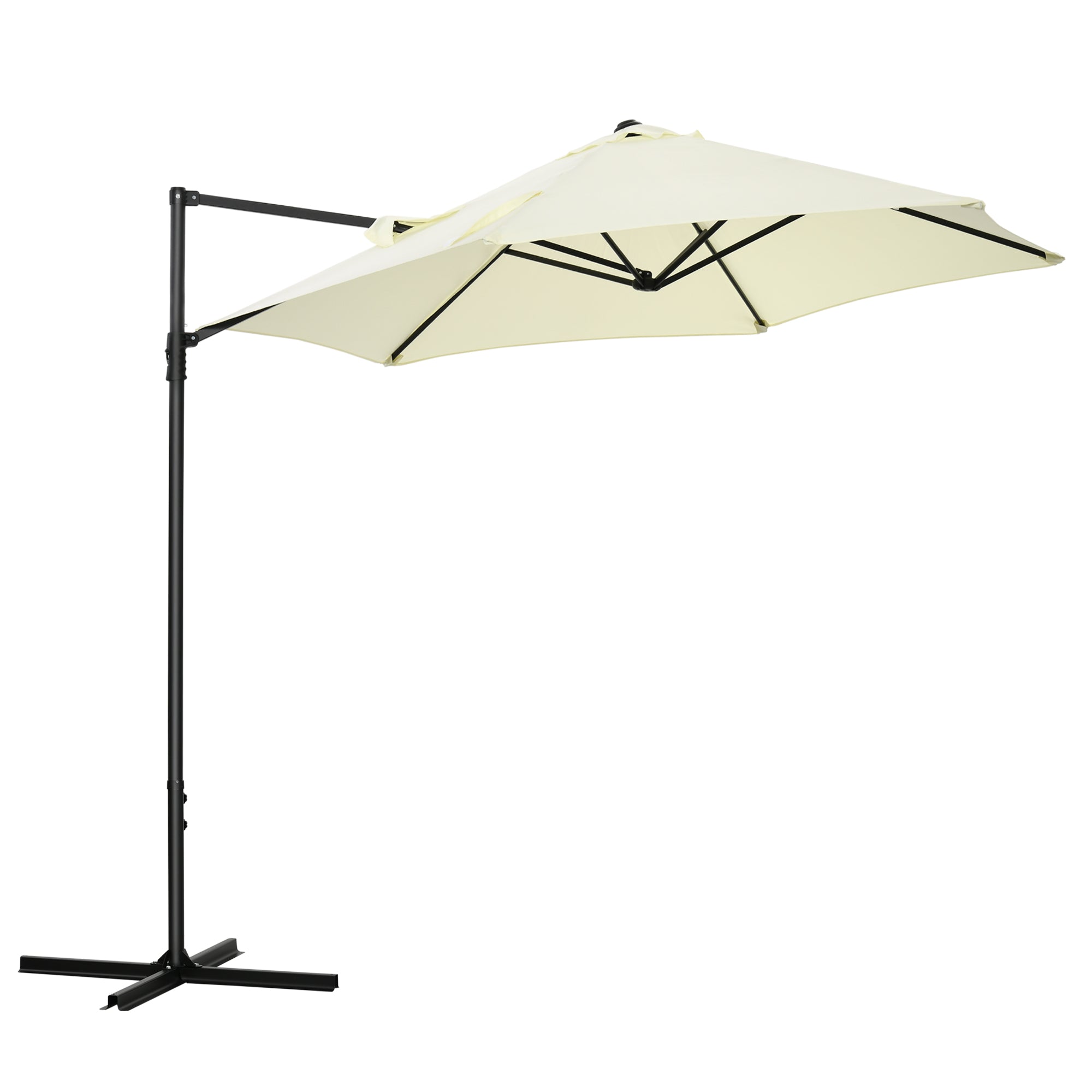 Ø256x245 cm Garden Umbrella Offset Parasol with 360° Manual Rotation and Cross Base for Patio Terrace Outdoor Beige