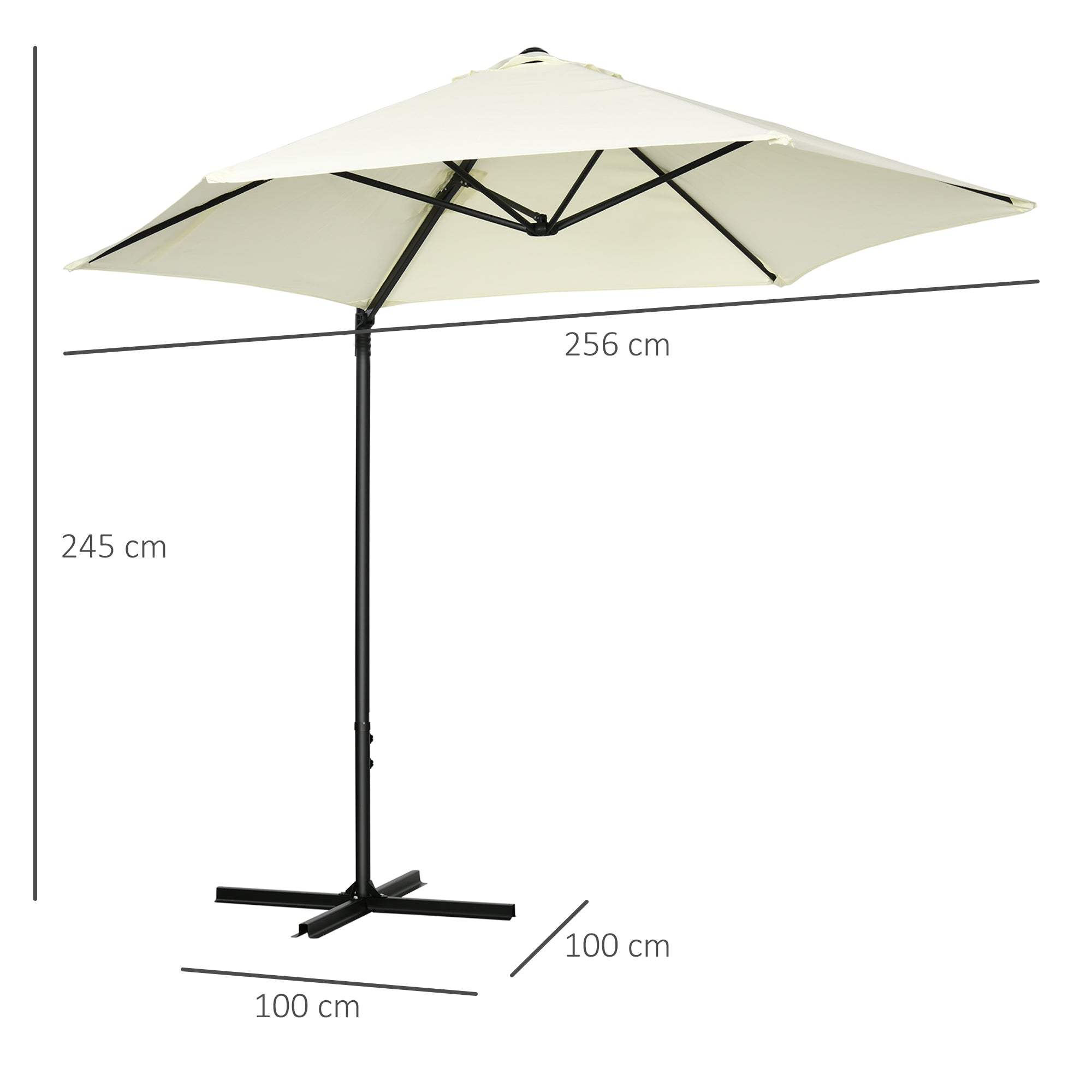 Ø256x245 cm Garden Umbrella Offset Parasol with 360° Manual Rotation and Cross Base for Patio Terrace Outdoor Beige